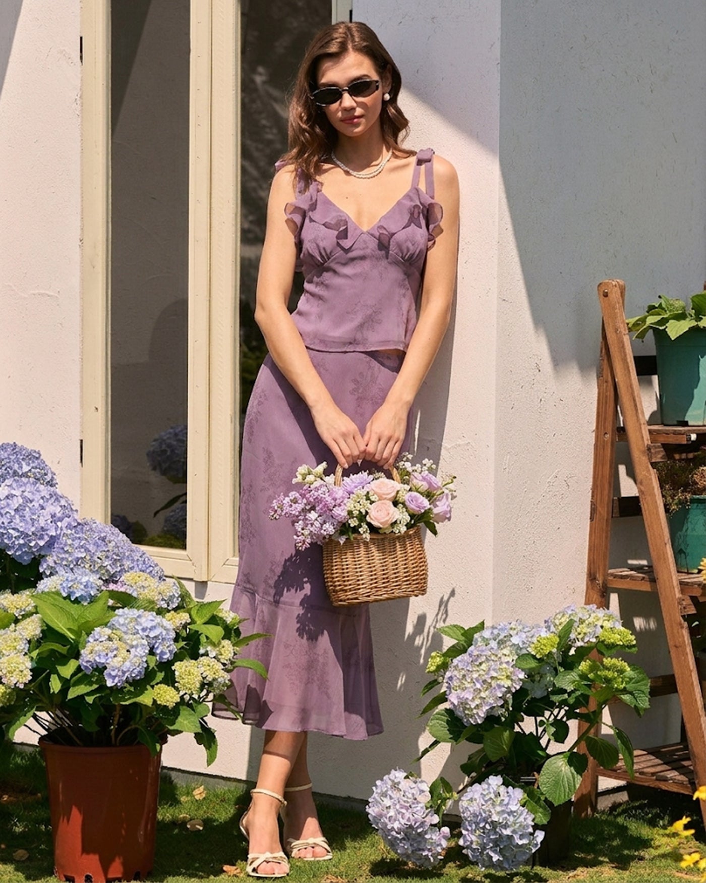 Purple Floral Mermaid Midi Skirt