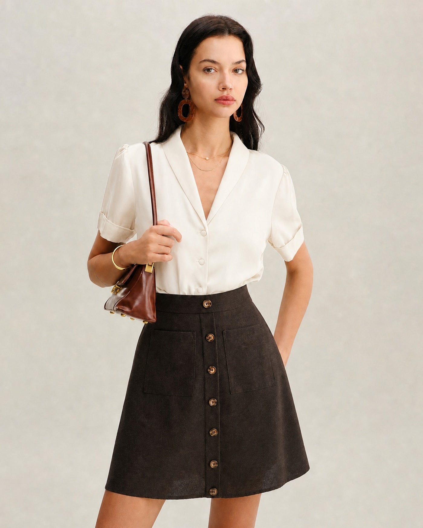 Brown Pocket High Waisted Skirt