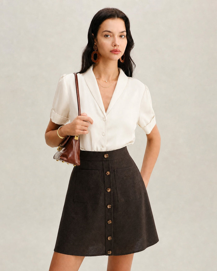 Brown Pocket High Waisted Skirt