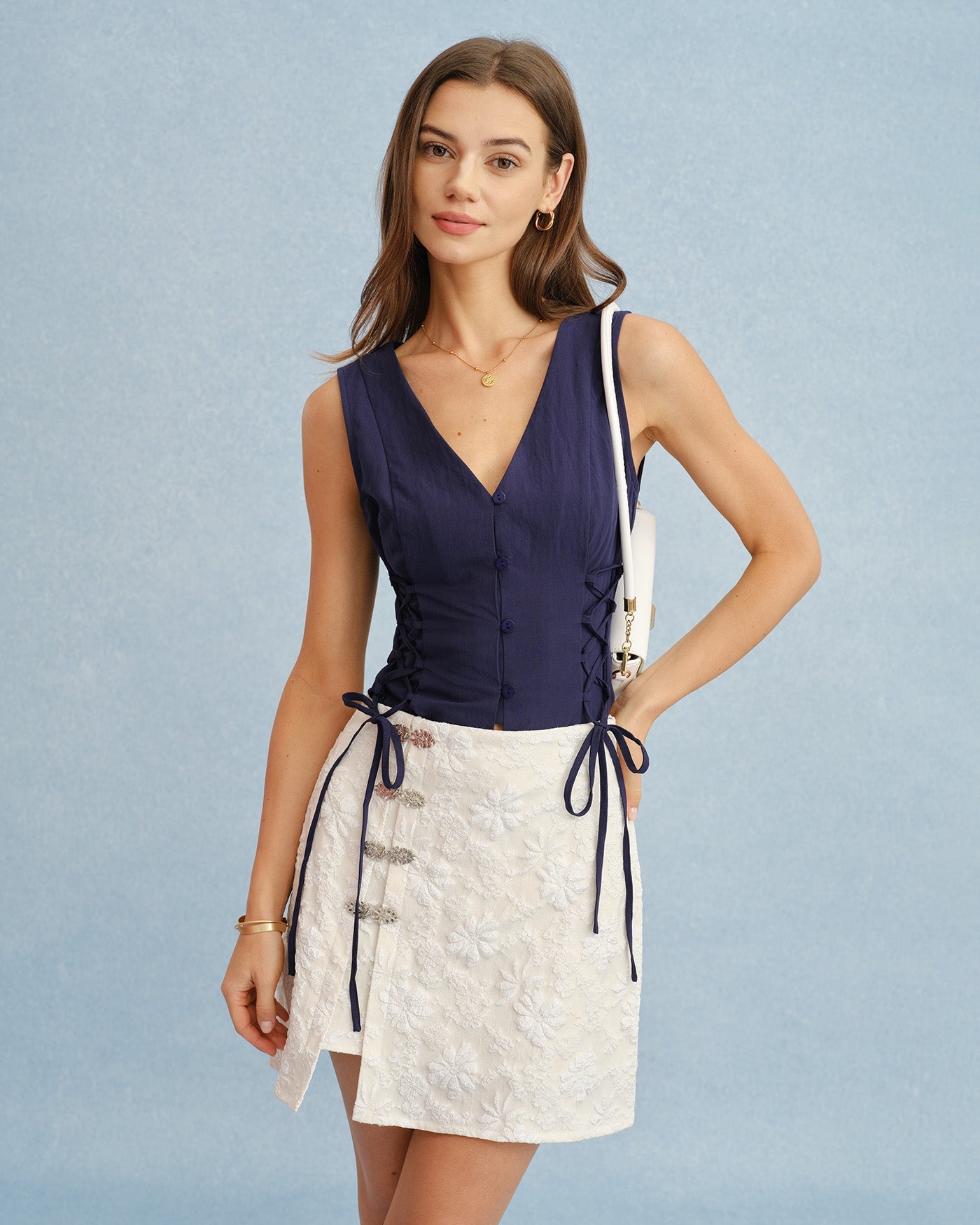 Apricot Jacquard Slit Mini Skirt