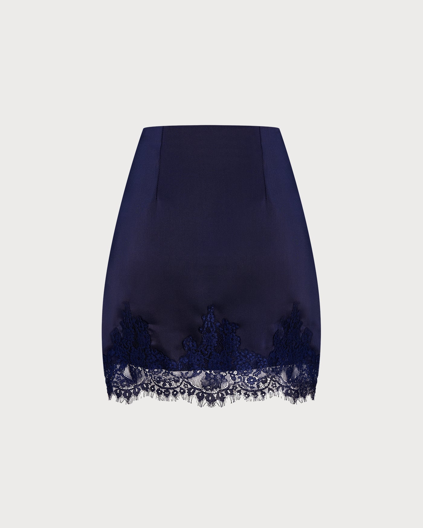 Blue Lace Satin Mini Skirt