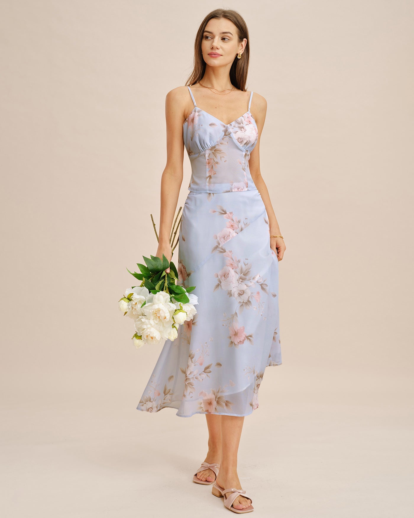 Light Purple Floral A-Line Midi Skirt