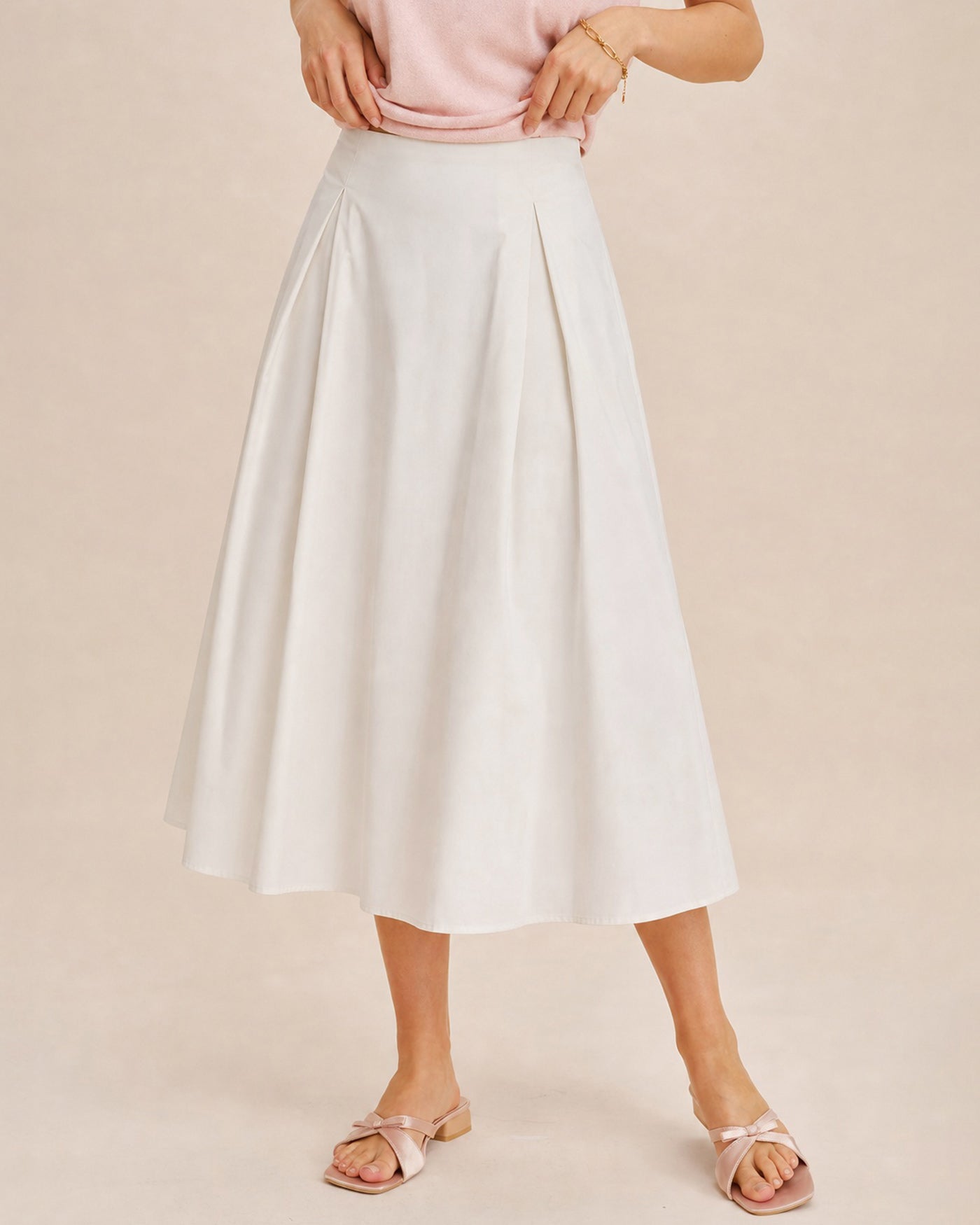 Off White Zipper A-Line Midi Skirt