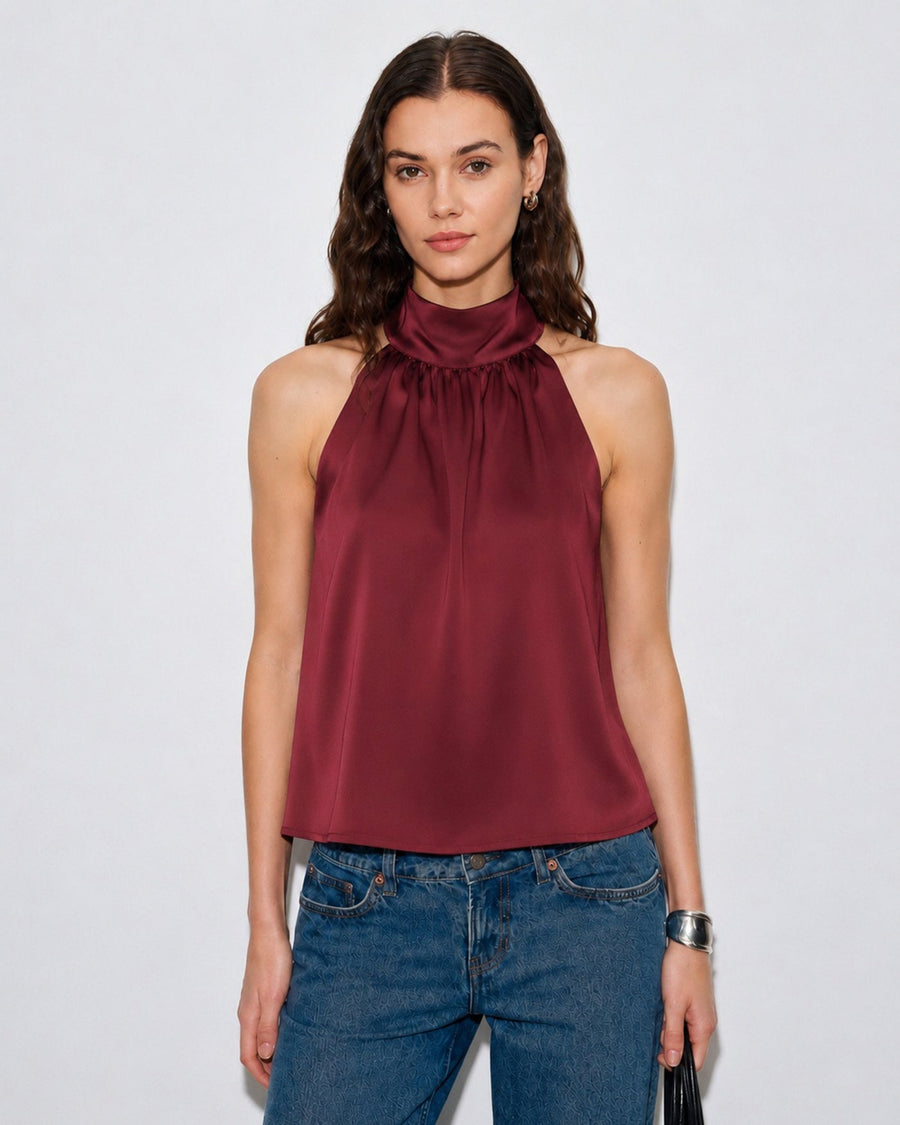 Wine Red Turtle Bowknot Satin Tank Top