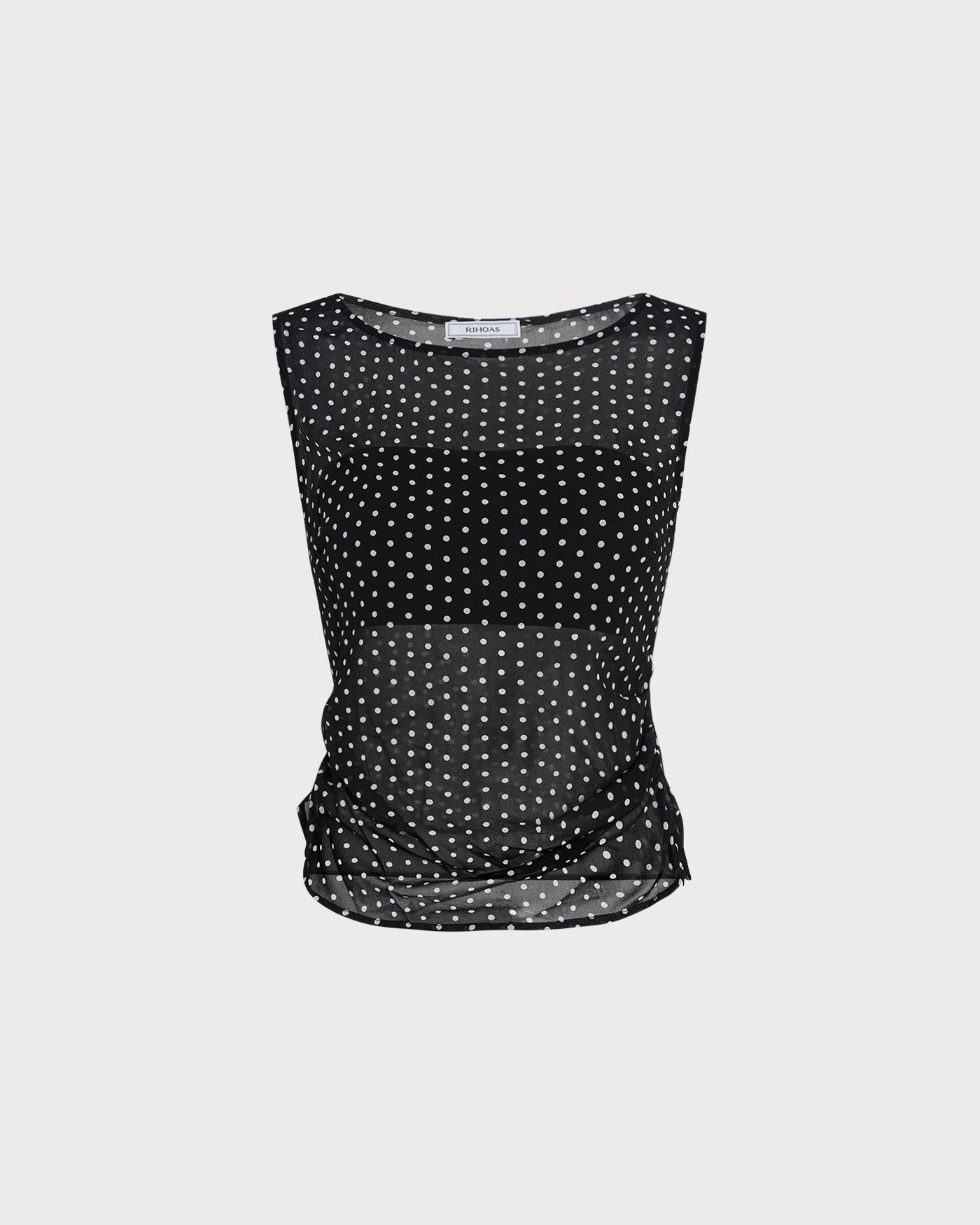 Black Boat Neck Polka Dot Tank Top