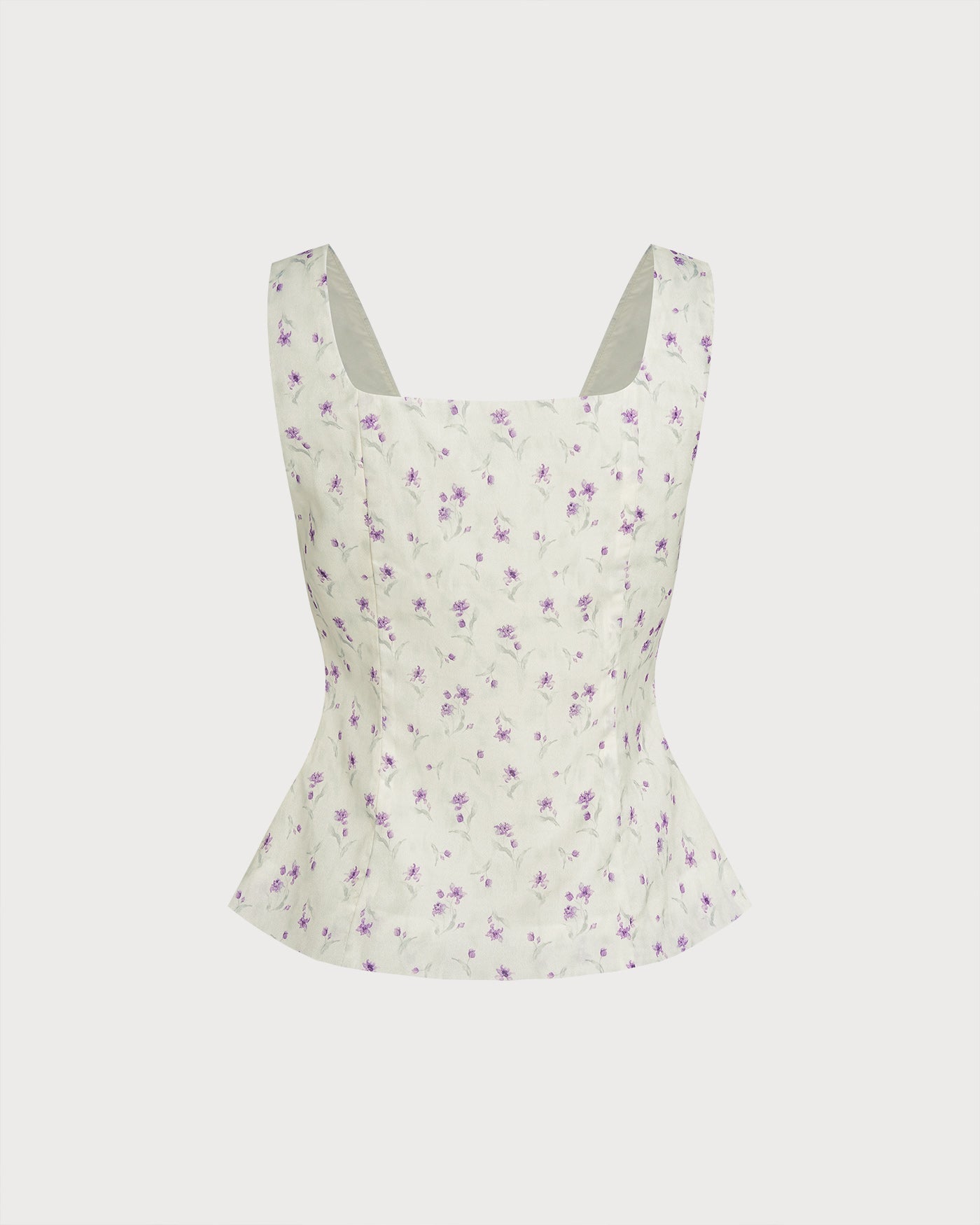 Beige Square Neck Floral Tank Top