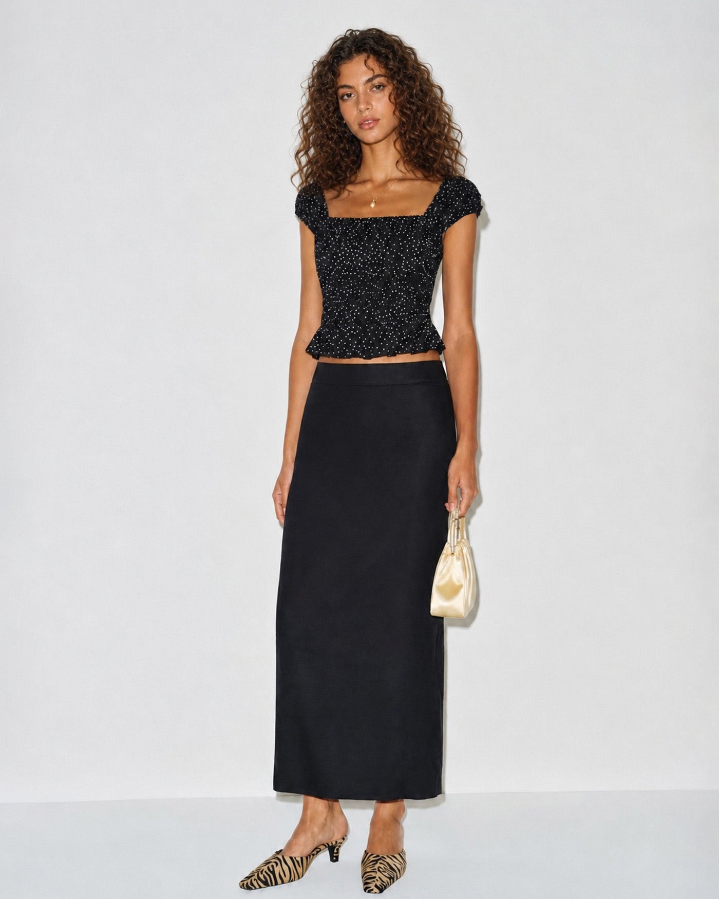 Black Square Neck Polka Dot Tank Top
