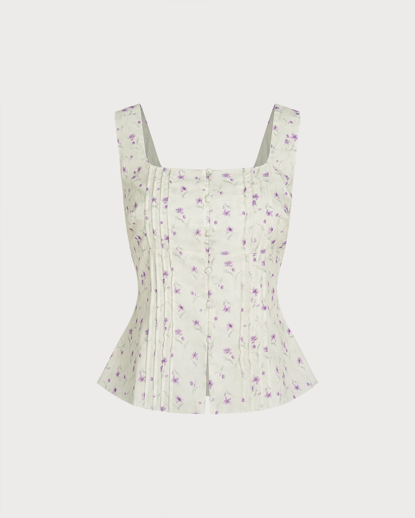 Beige Square Neck Floral Tank Top