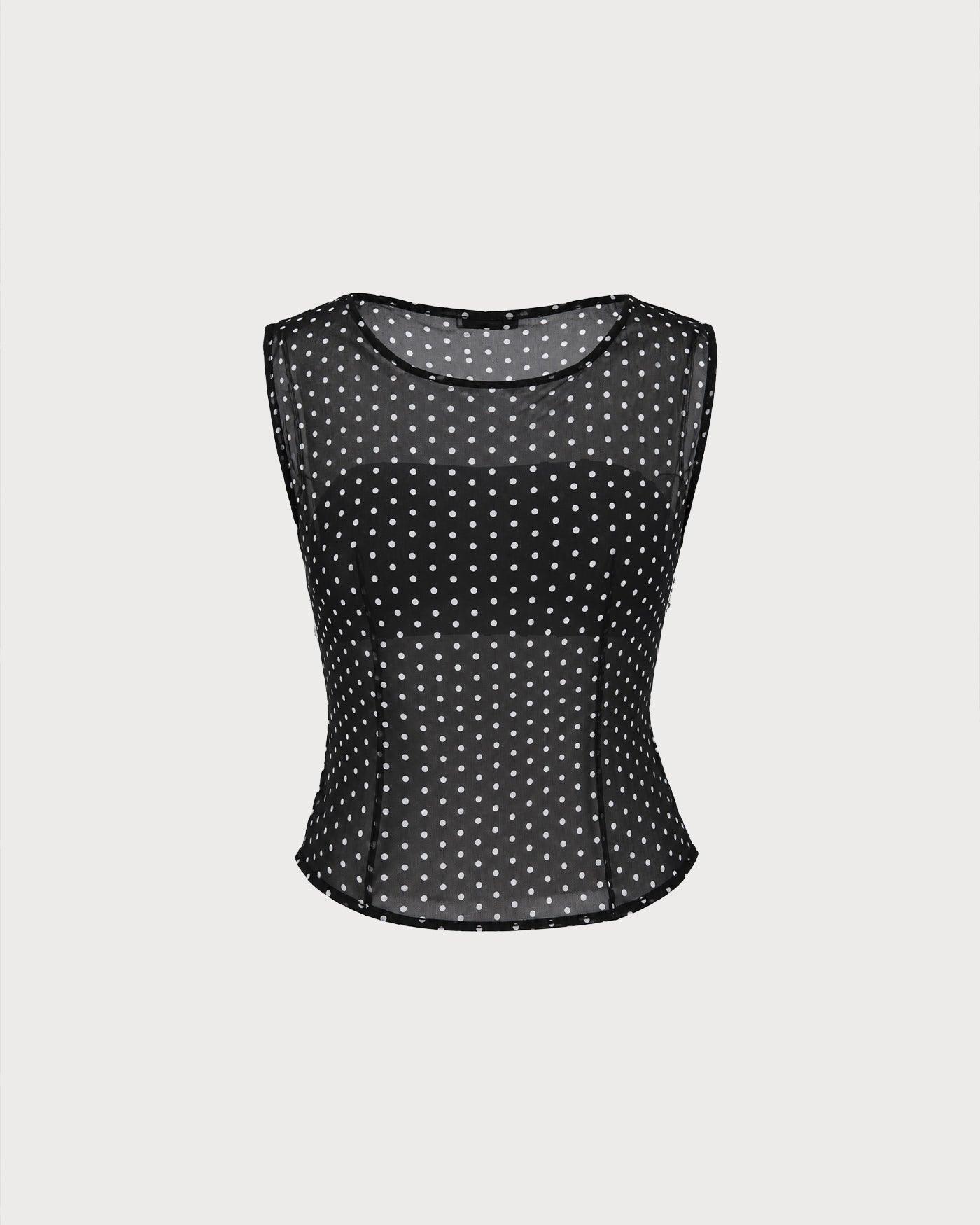 Black Boat Neck Polka Dot Tank Top