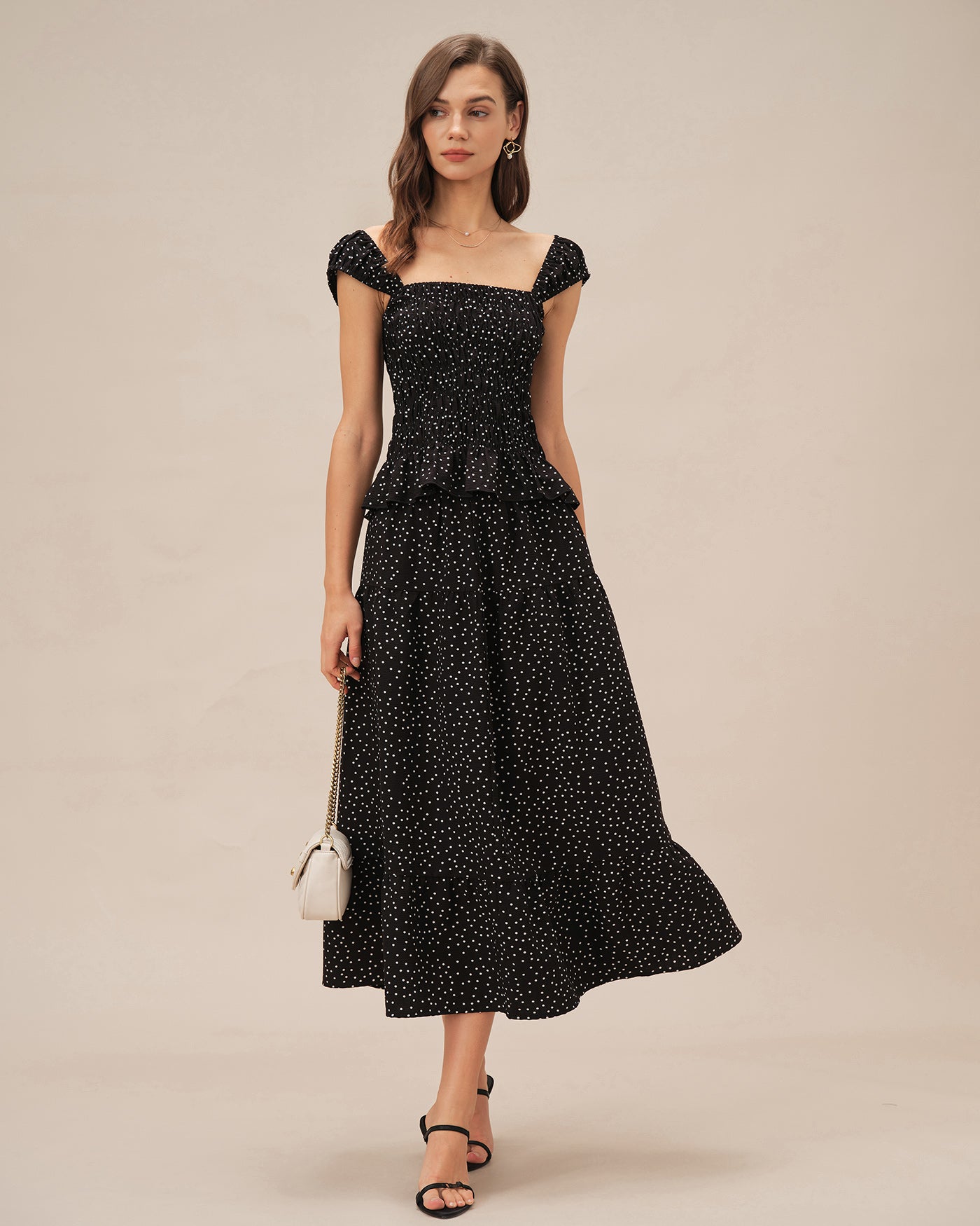 Black Square Neck Polka Dot Tank Top
