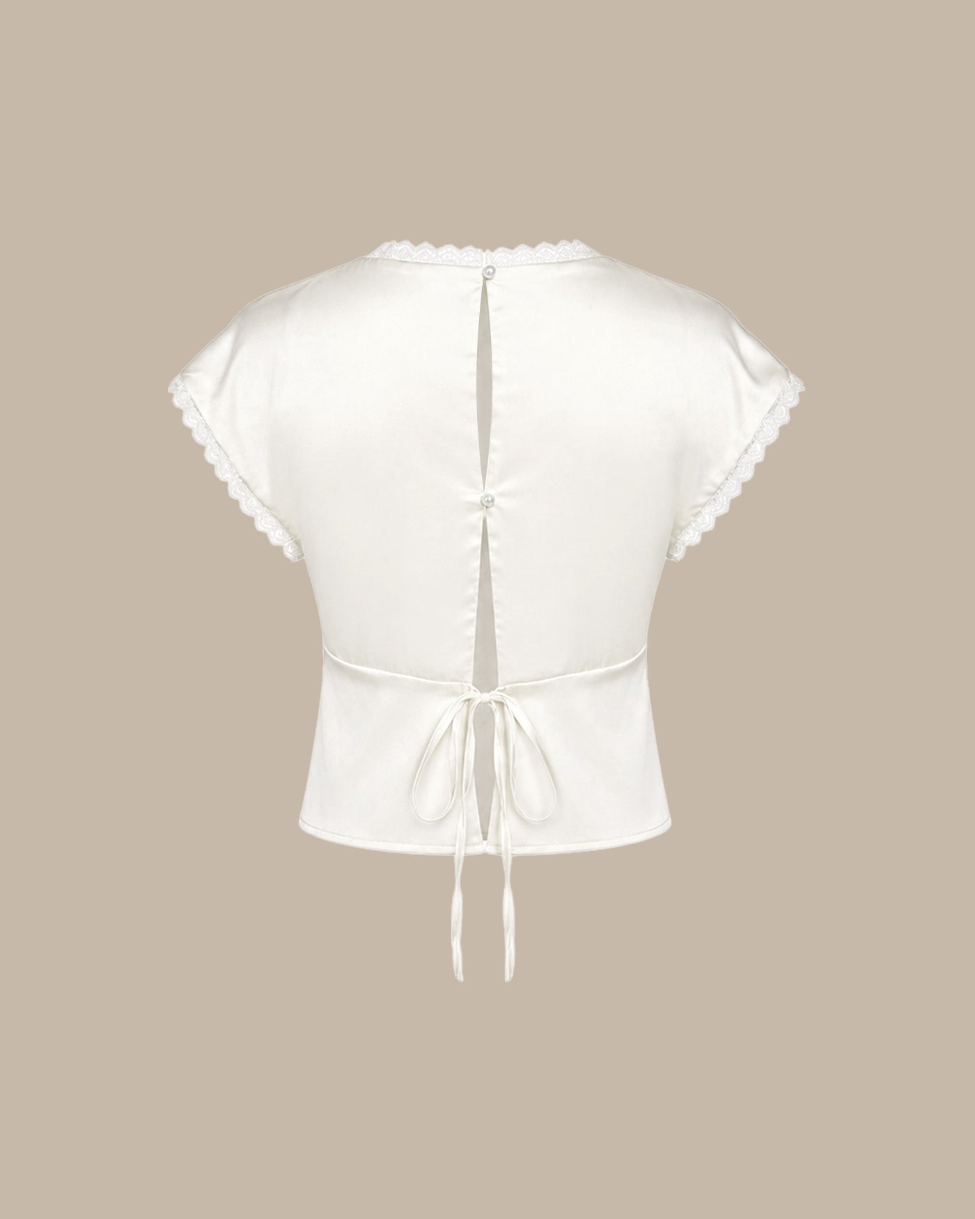 Apricot V Neck Lace Satin Tee