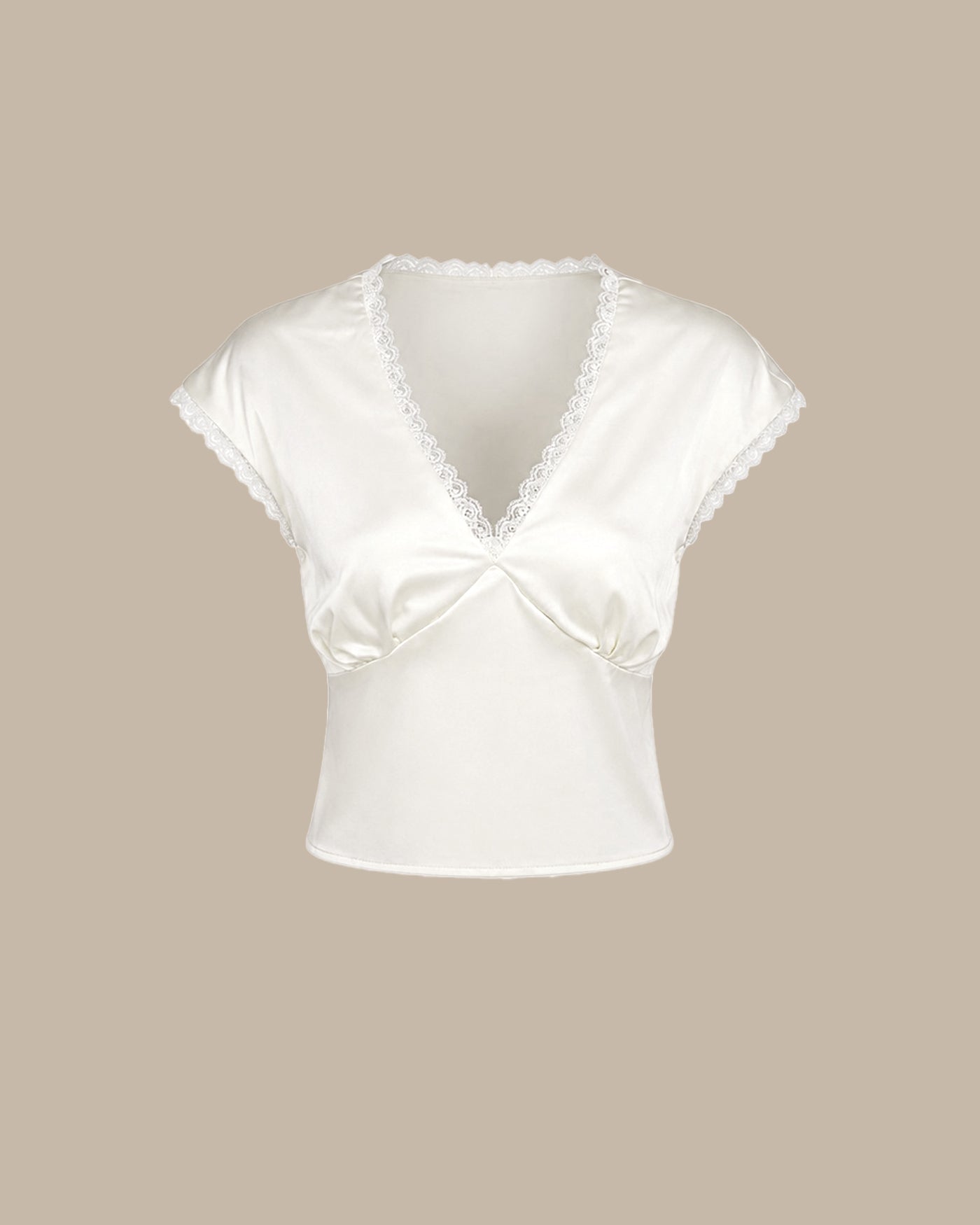 Apricot V Neck Lace Satin Tee