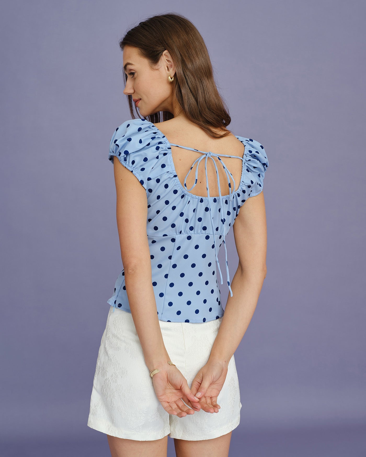 Blue U Neck Polka Dot Tee