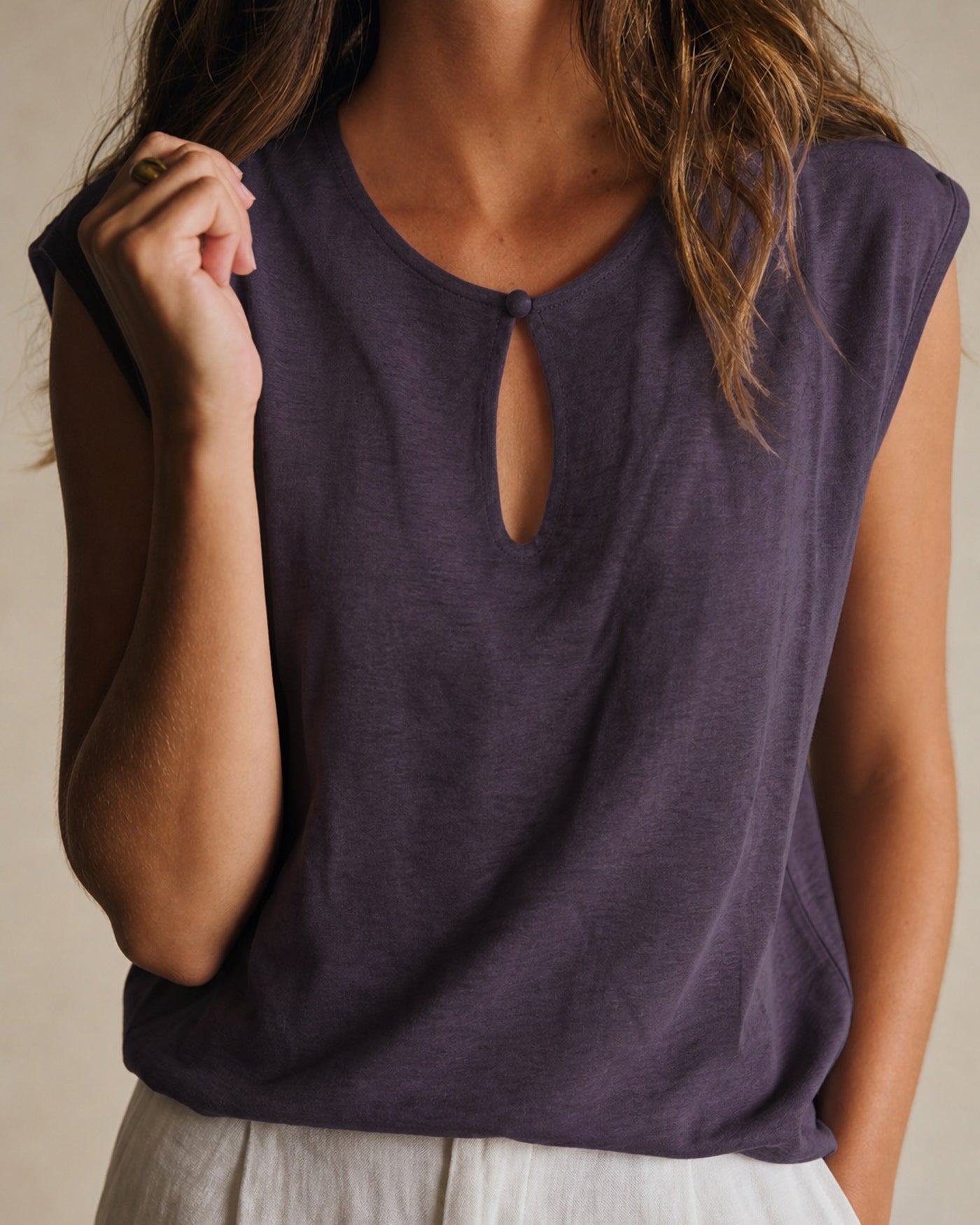 Purple Round Neck Drop Shoulder Tee