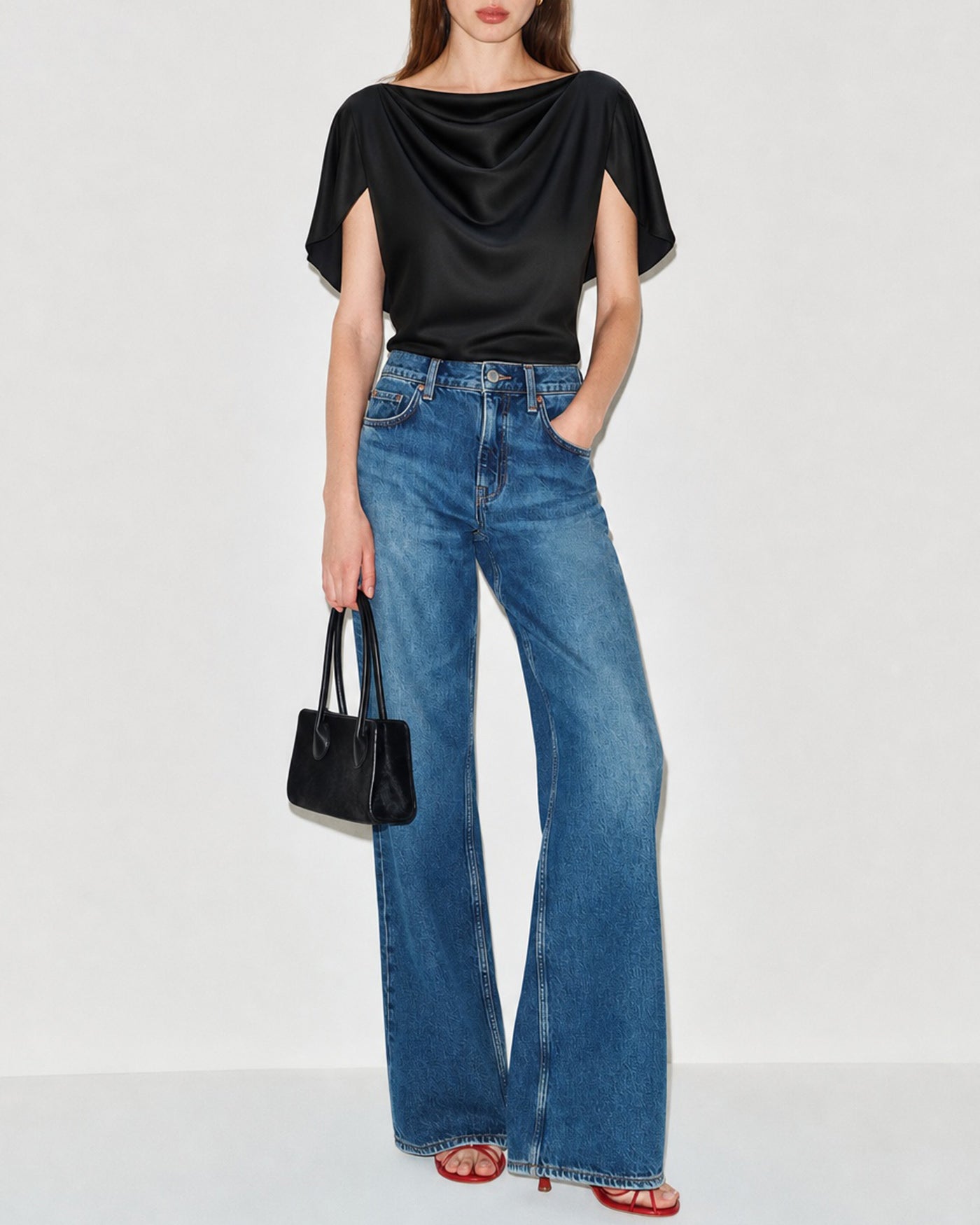 Black Cowl Neck Butterfly Sleeve Tee