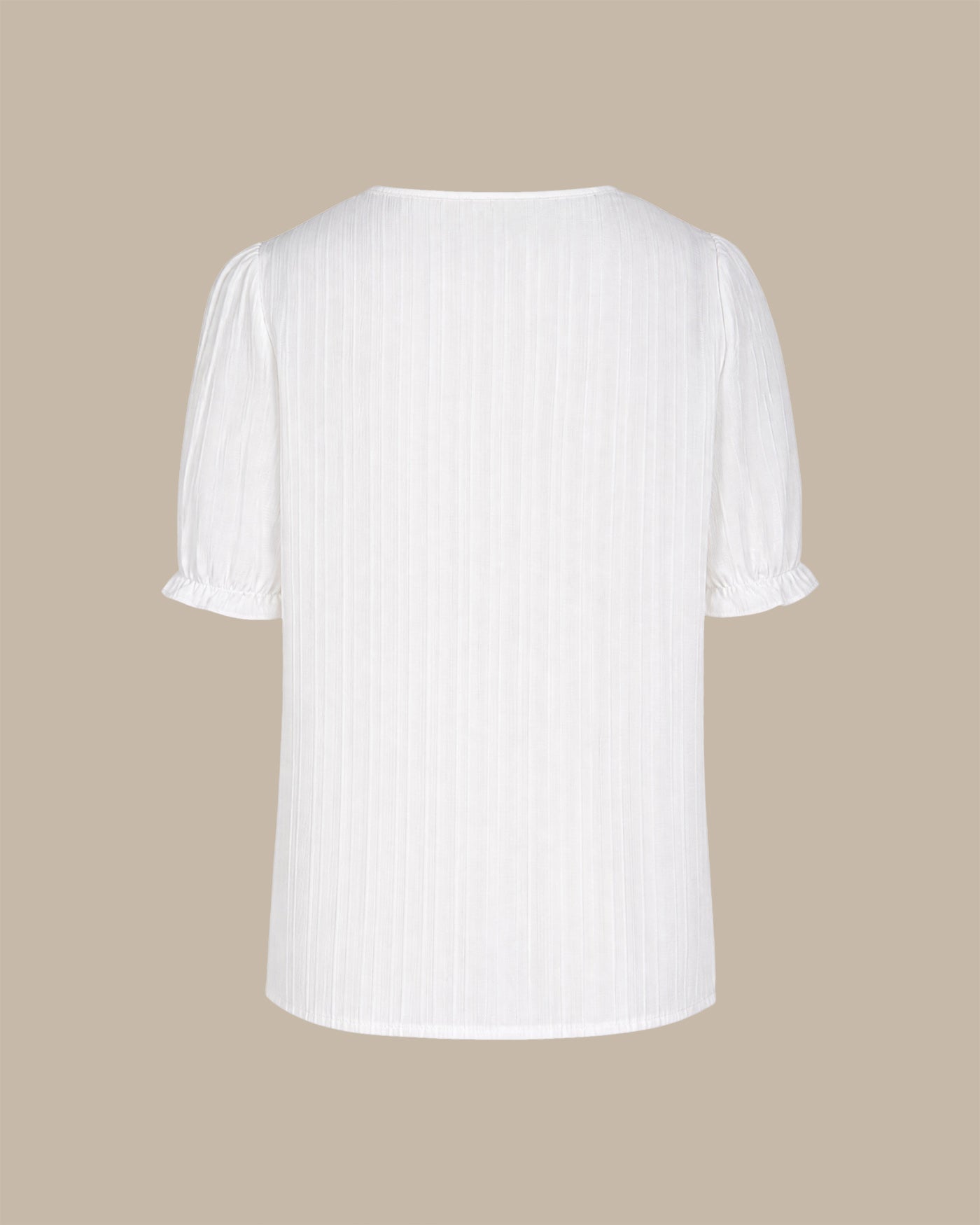 White V Neck Puffed Sleeve Splicing Tee