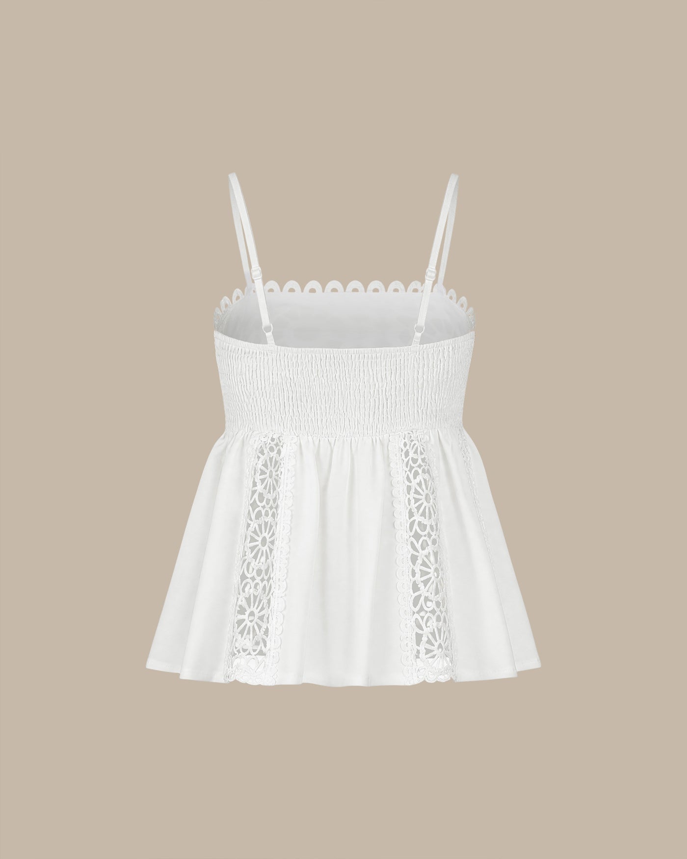 White Splicing Shirred Cami Top