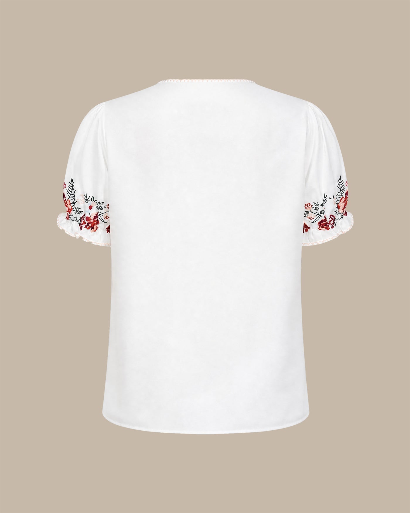 White Puffed Sleeve Button Floral Tee