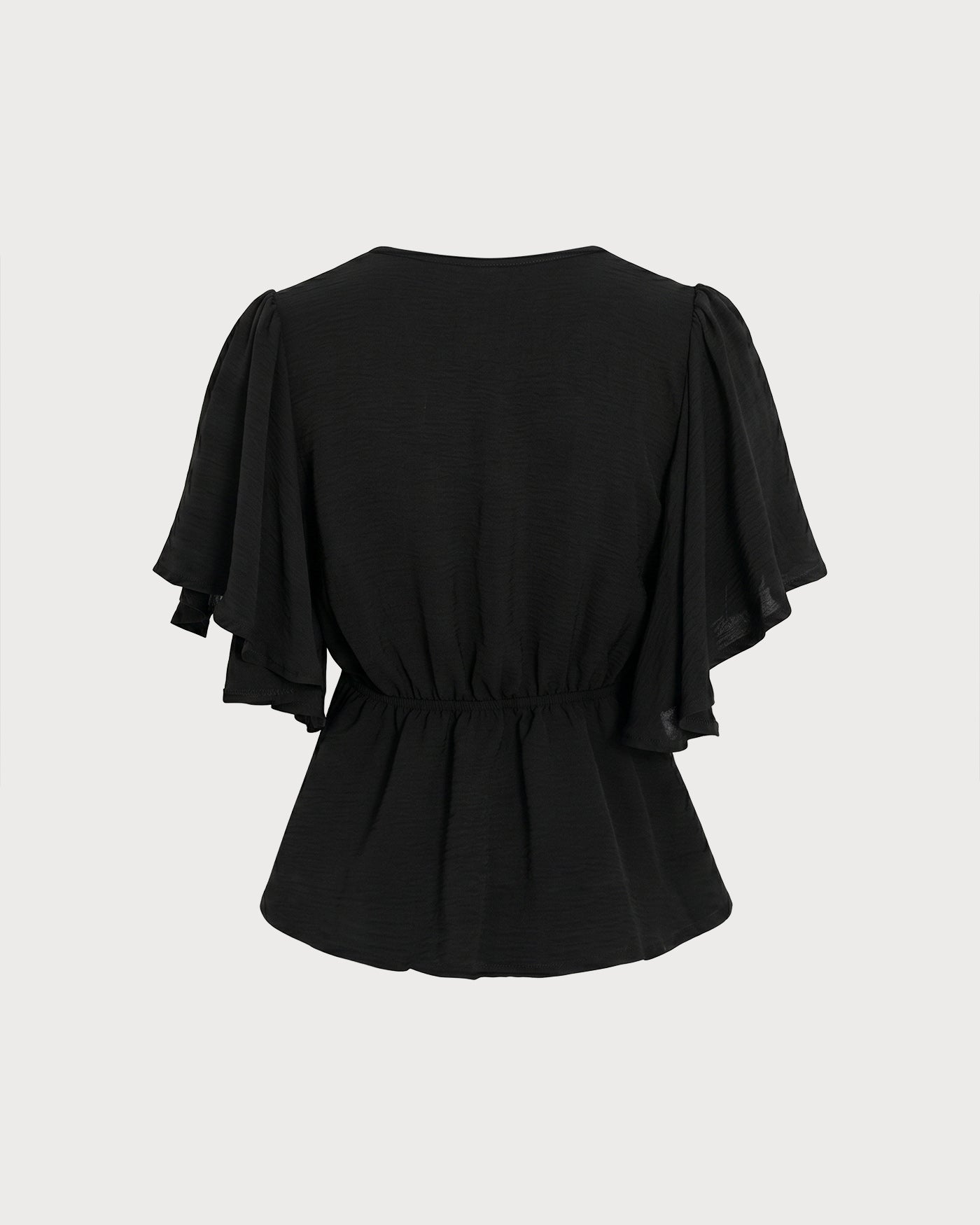 Black V Neck Butterfly Sleeve Button Tee