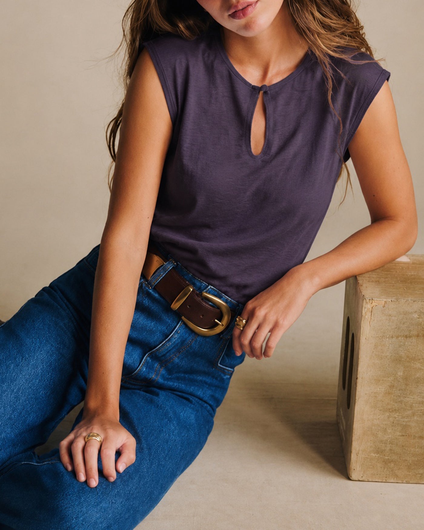 Purple Round Neck Drop Shoulder Tee