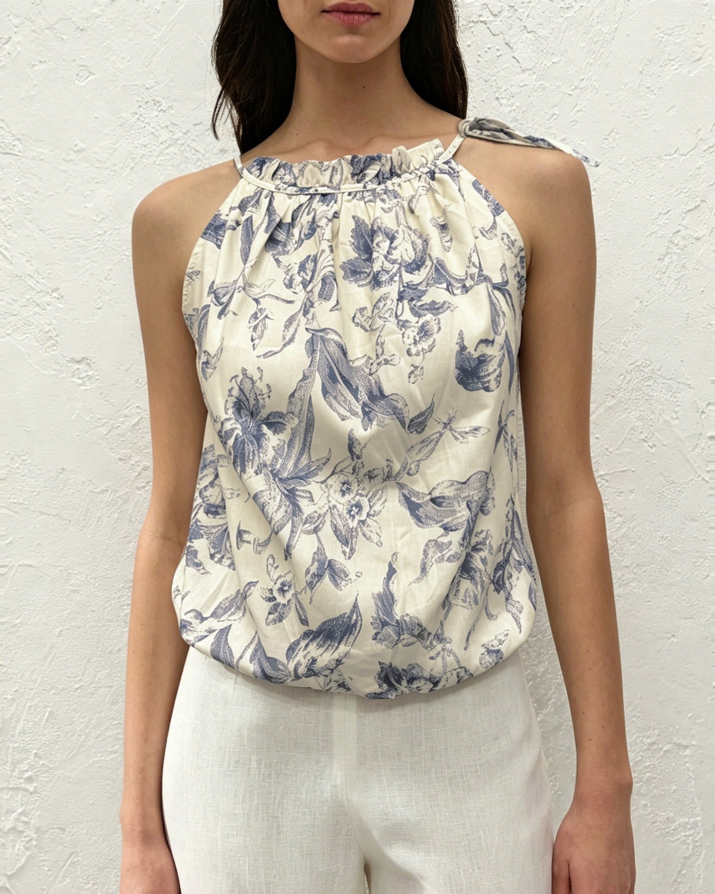 Apricot Ruffled Floral Tank Top
