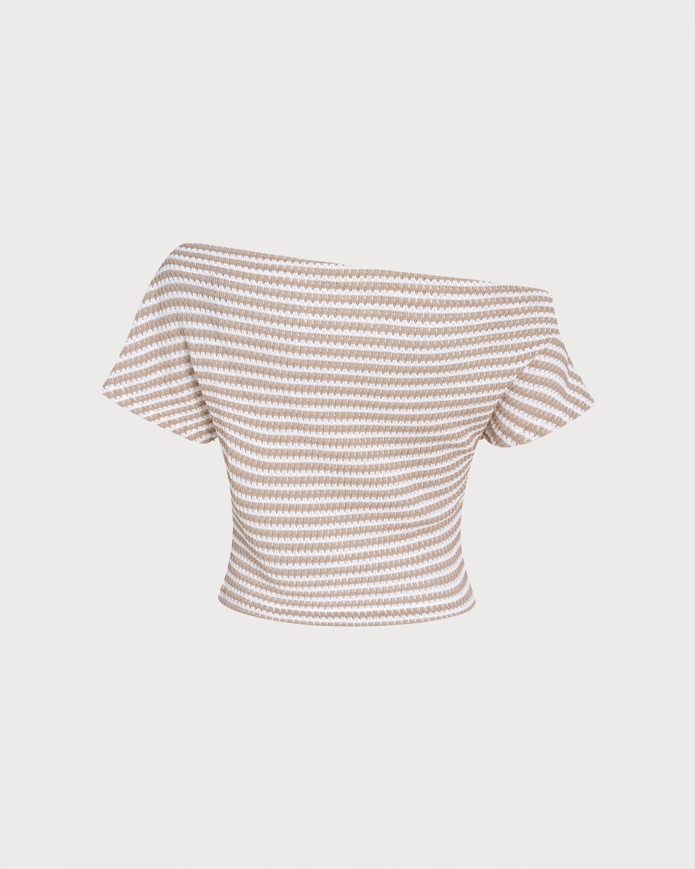 Khaki One Shoulder Textured Striped Tee