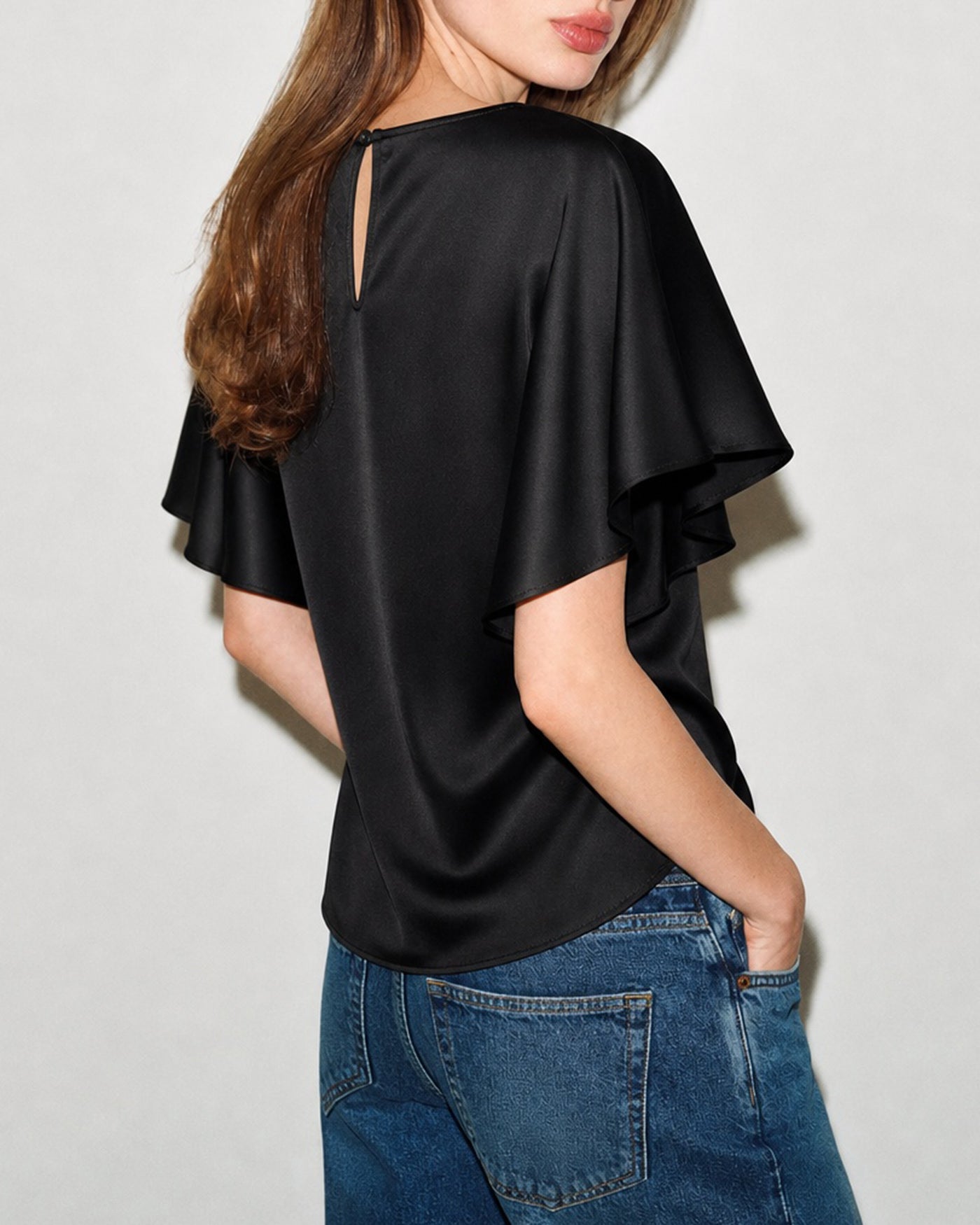 Black Cowl Neck Butterfly Sleeve Tee