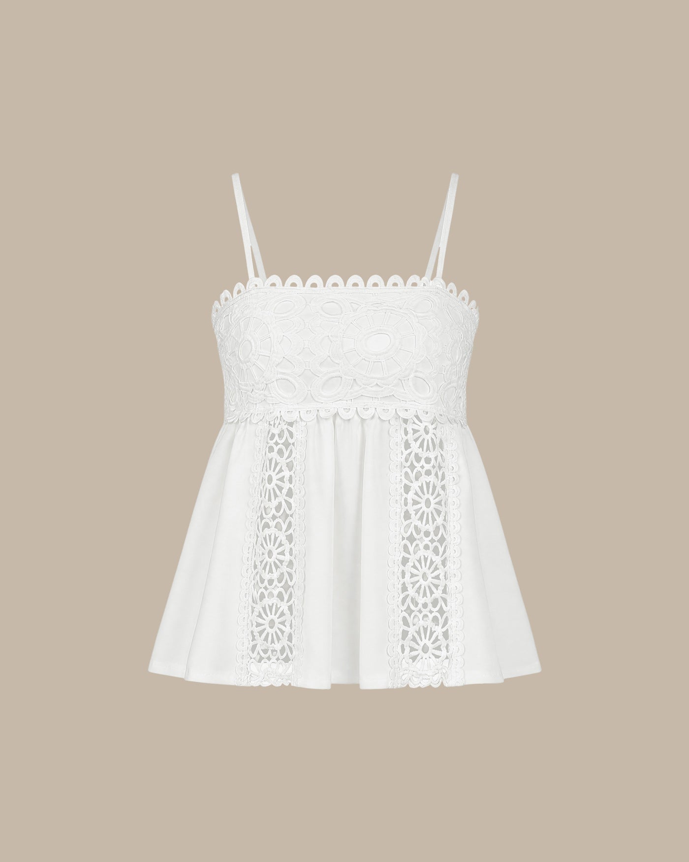 White Splicing Shirred Cami Top