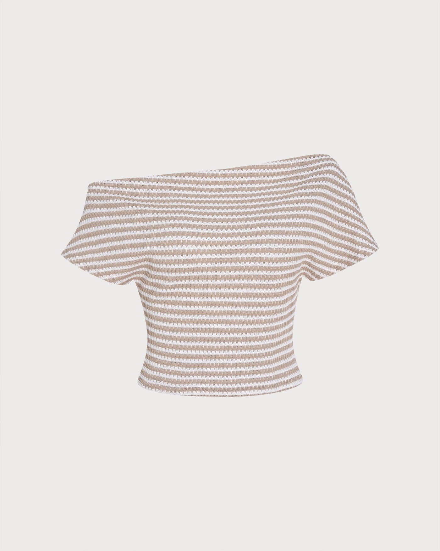 Khaki One Shoulder Textured Striped Tee