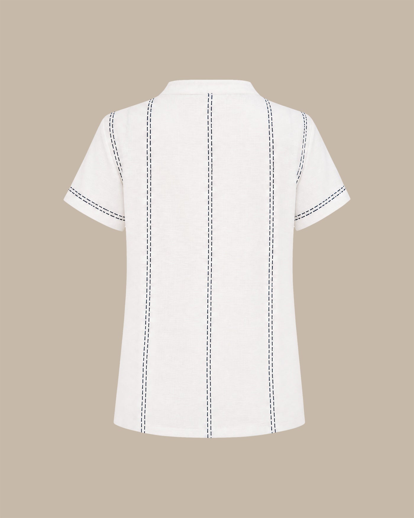White Round Neck Geometric Button Tee