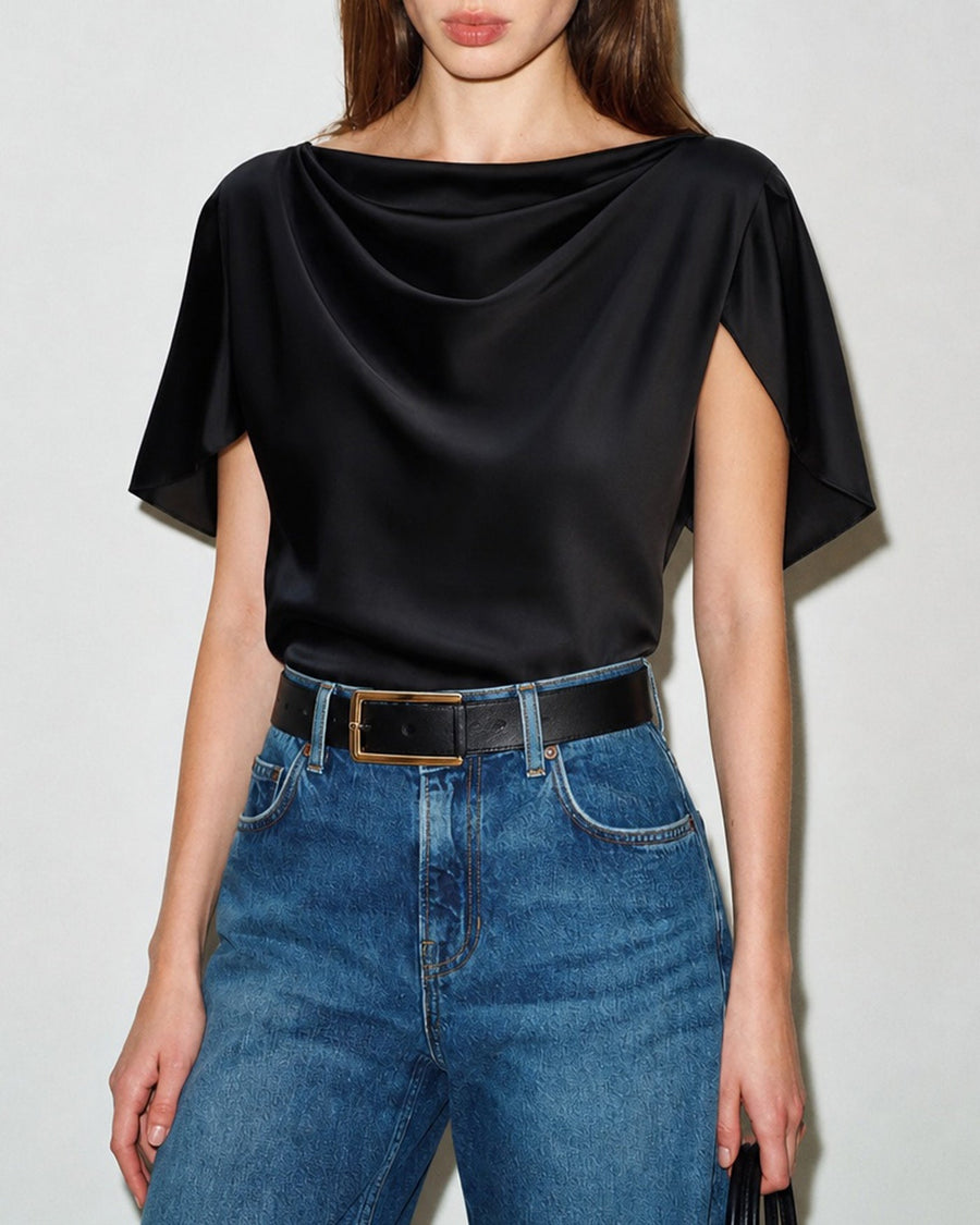 Black Cowl Neck Butterfly Sleeve Tee