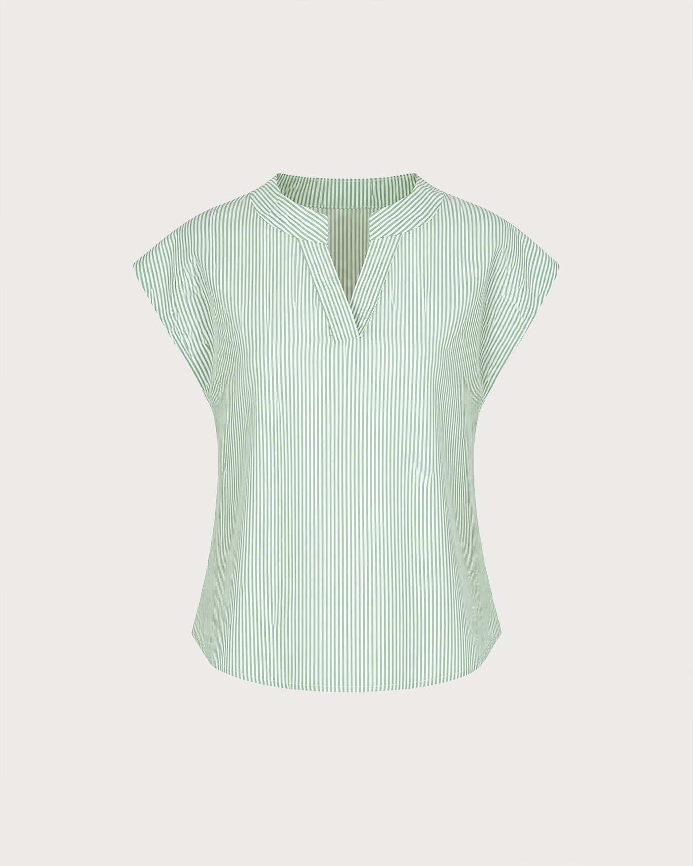 Green V Neck Drop Shoulder Striped Tee