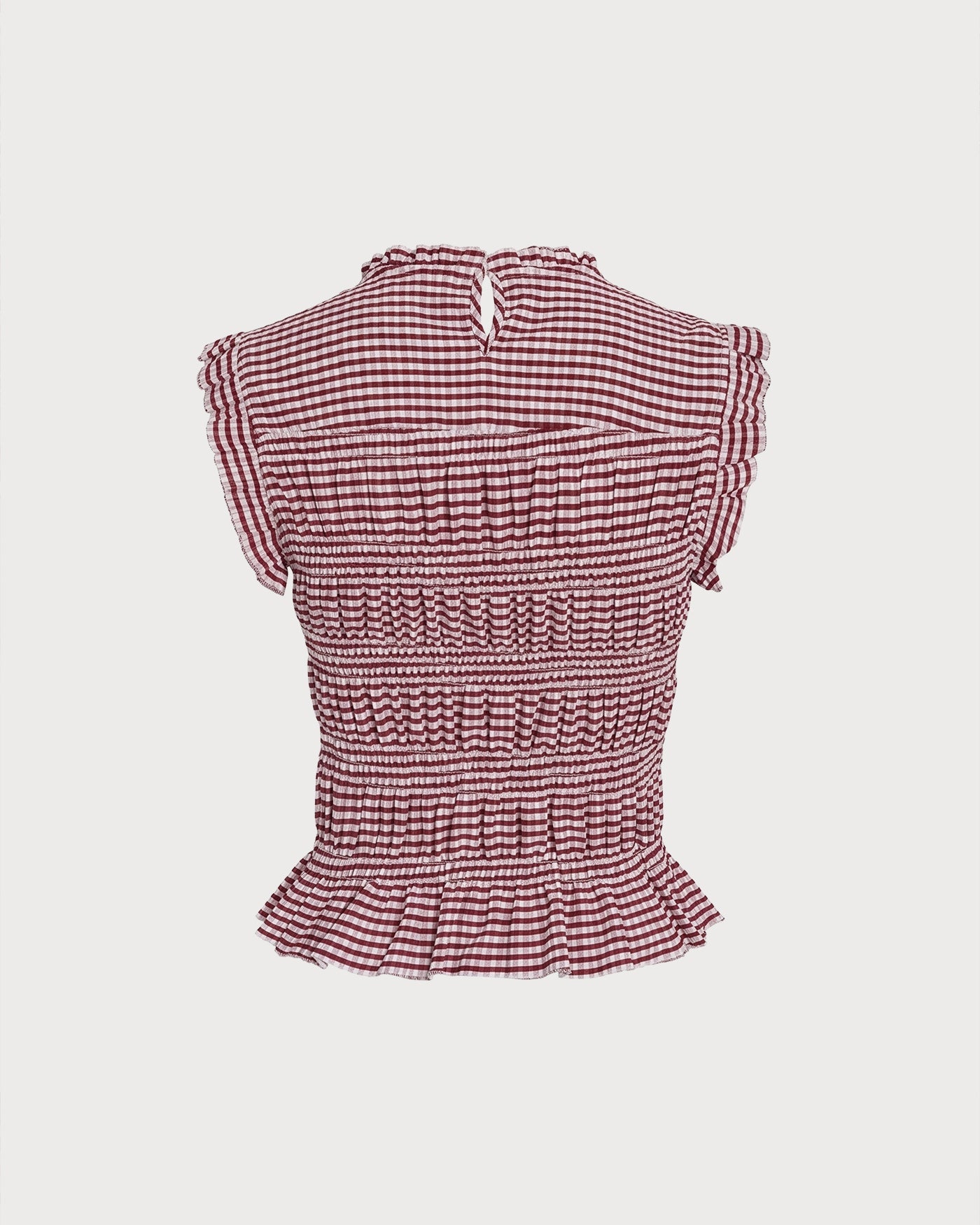 Red Sleeveless Striped Shirred Tank Top