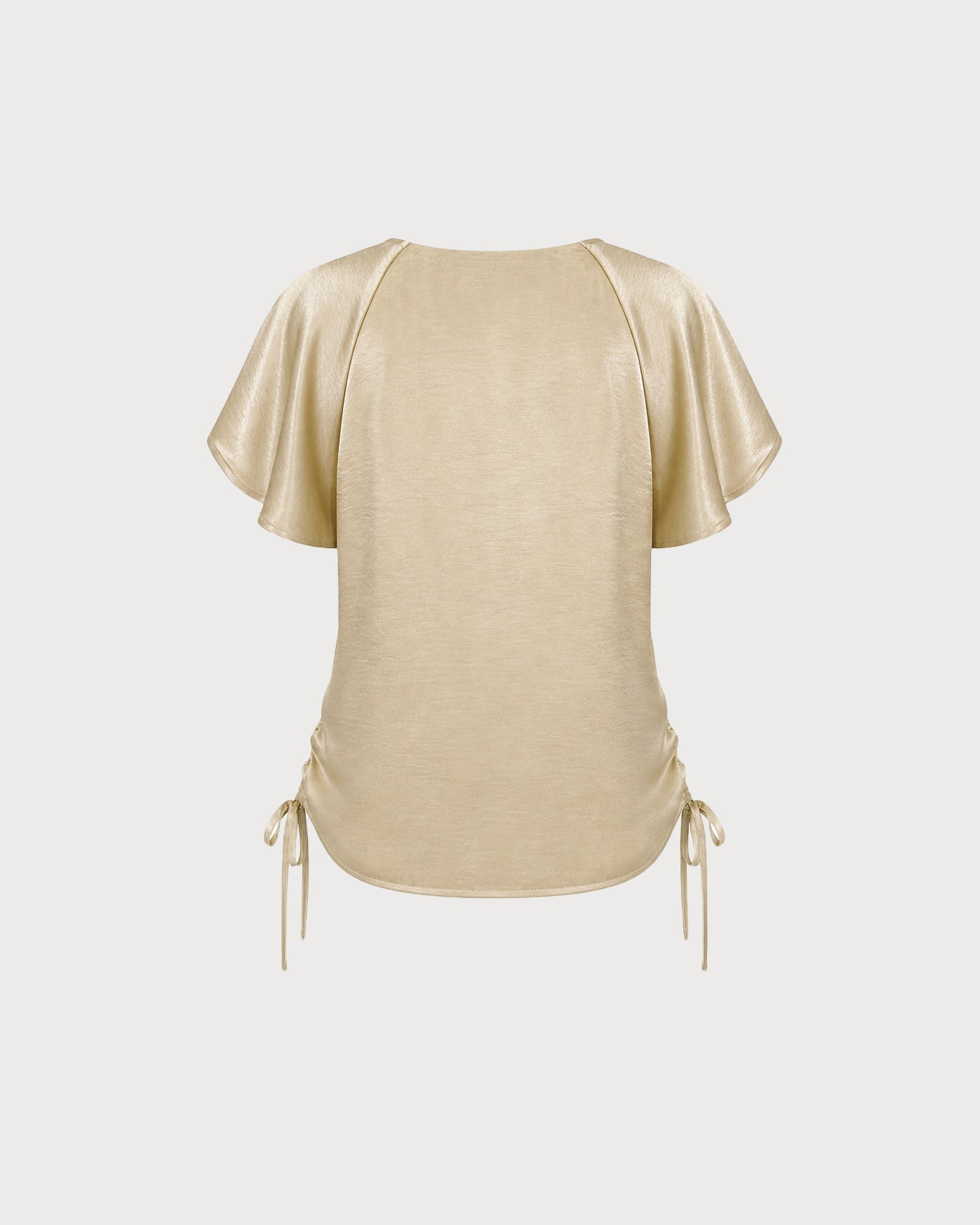 Apricot V Neck Cape Sleeve Ruched Tee