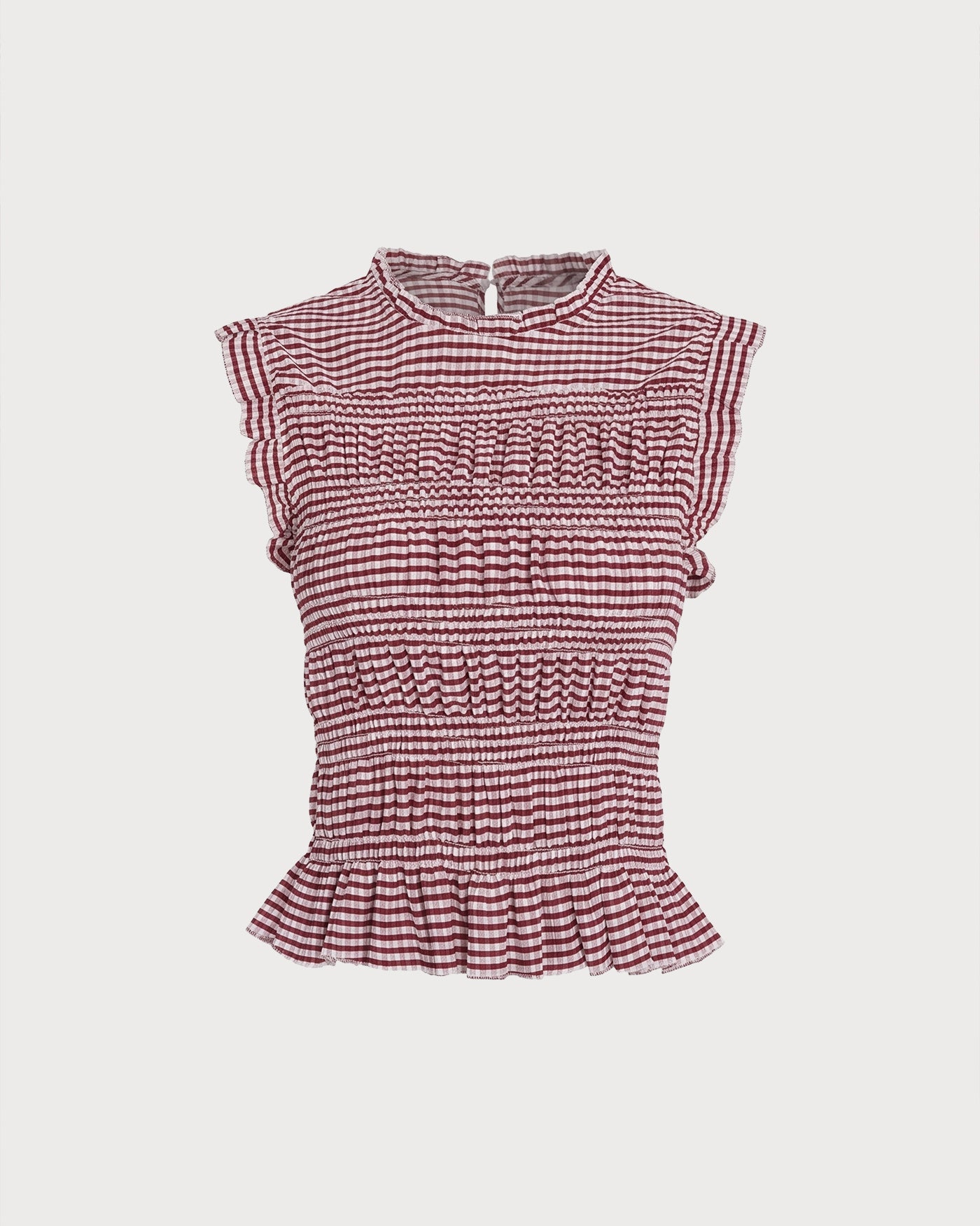 Red Sleeveless Striped Shirred Tank Top