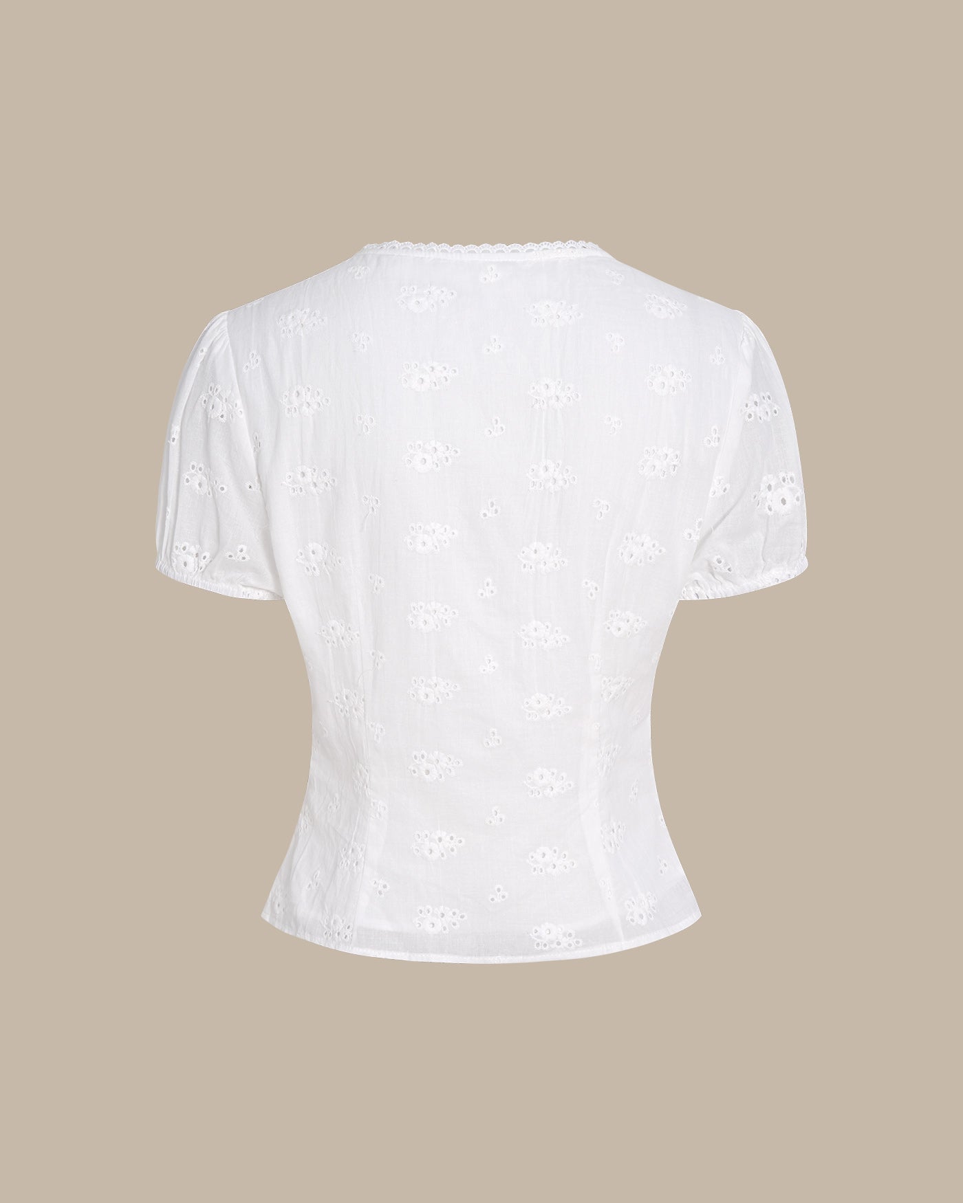 White V Neck Puffed Sleeve Button Tee