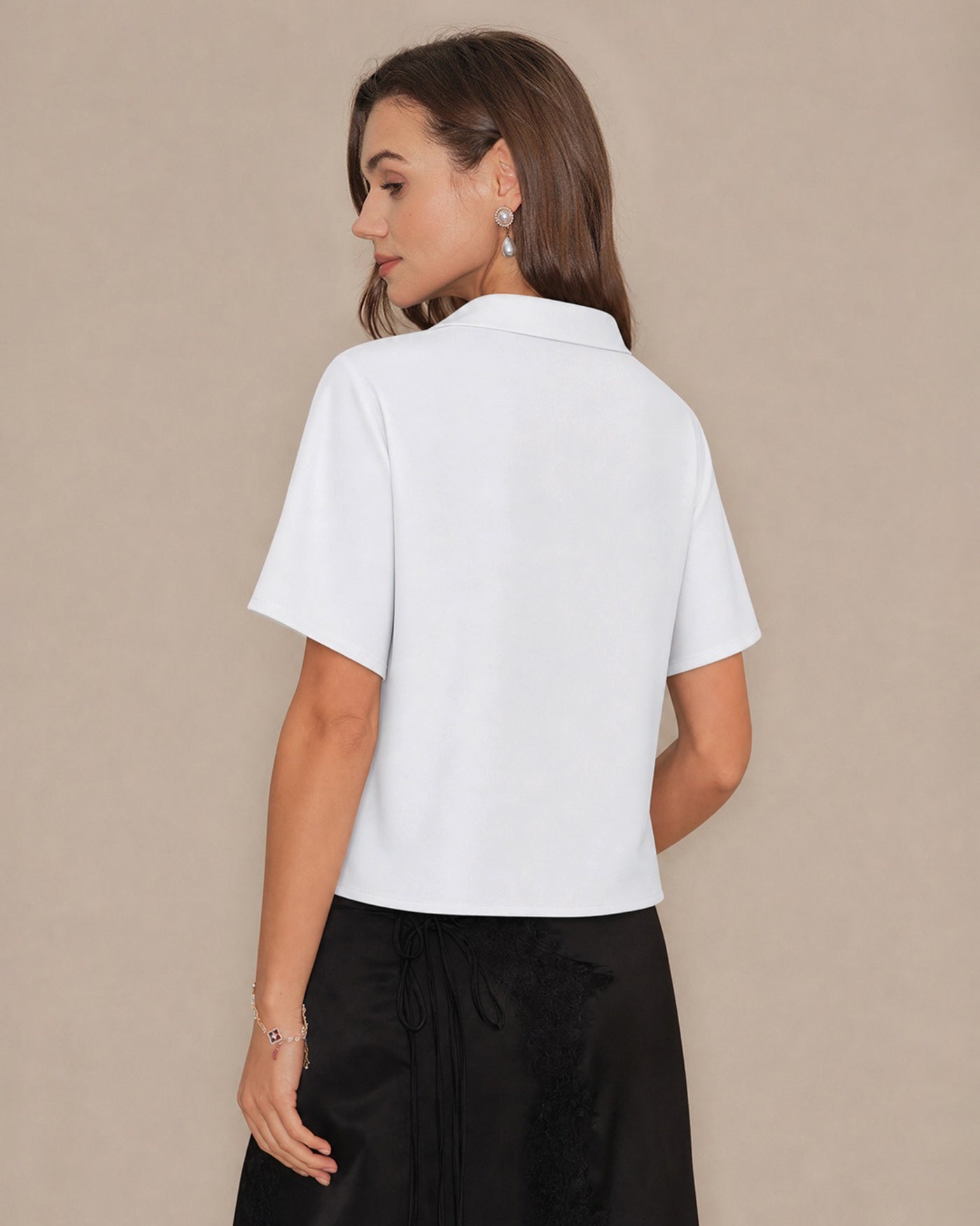 White V Neck Drop Shoulder Button Tee