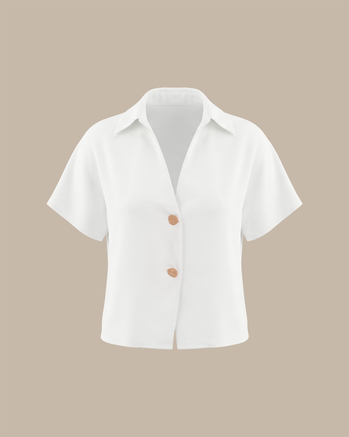 White V Neck Drop Shoulder Button Tee