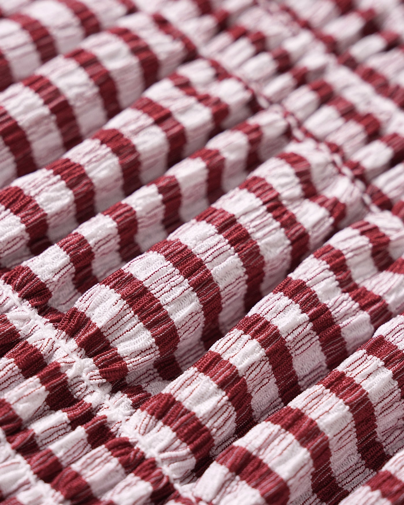 Red Sleeveless Striped Shirred Tank Top