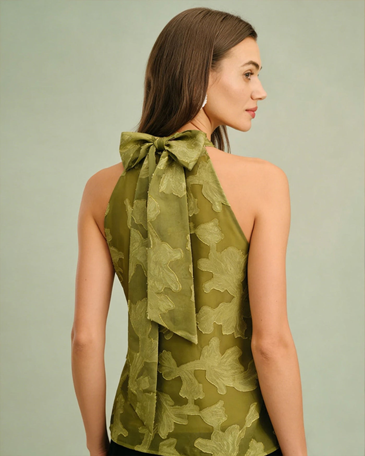 Green Floral Turtle Neck Tank Top