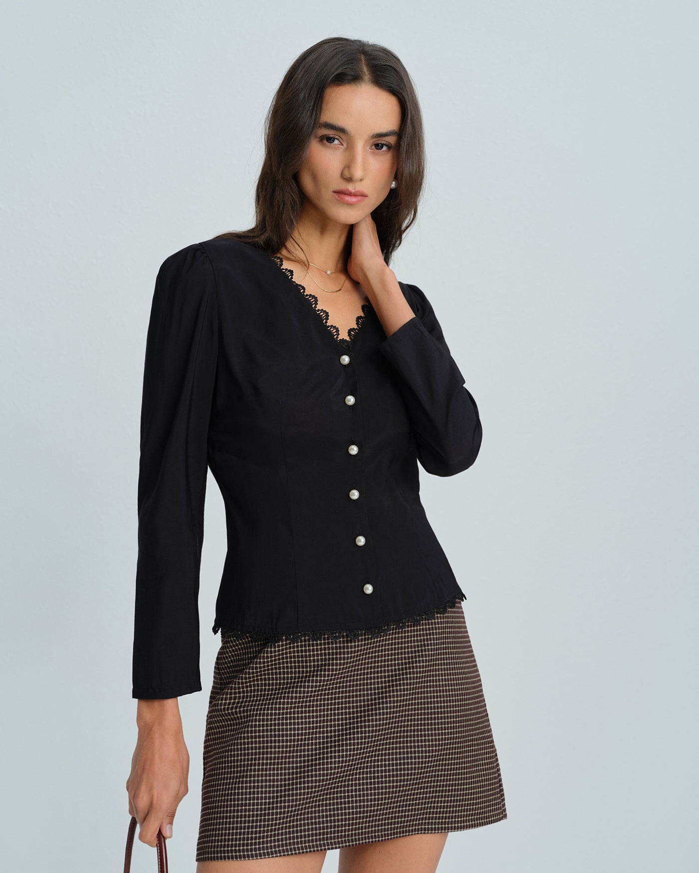 Black V Neck Lace Blouse