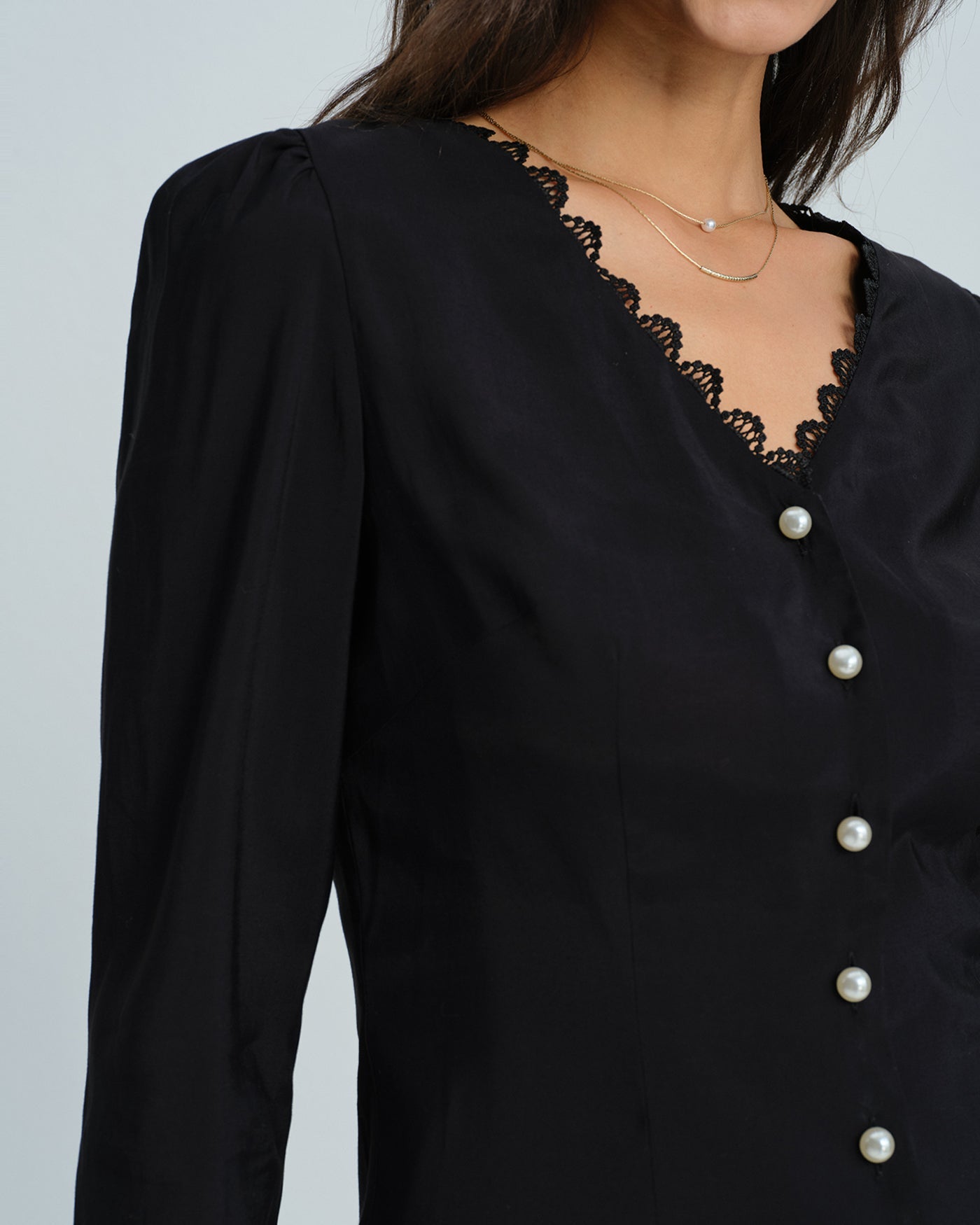 Black V Neck Lace Blouse