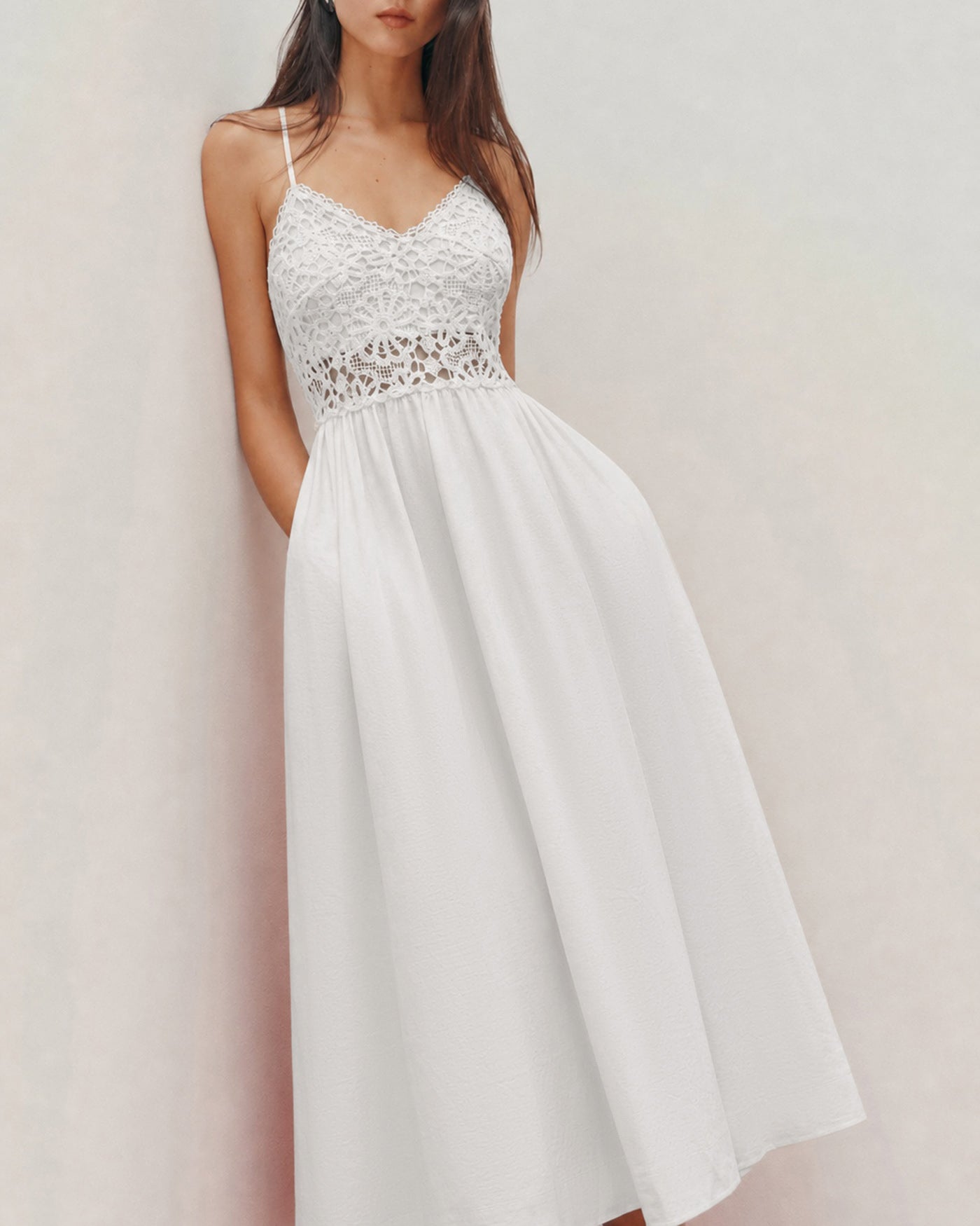 White Splicing Slip A-Line Maxi Dress