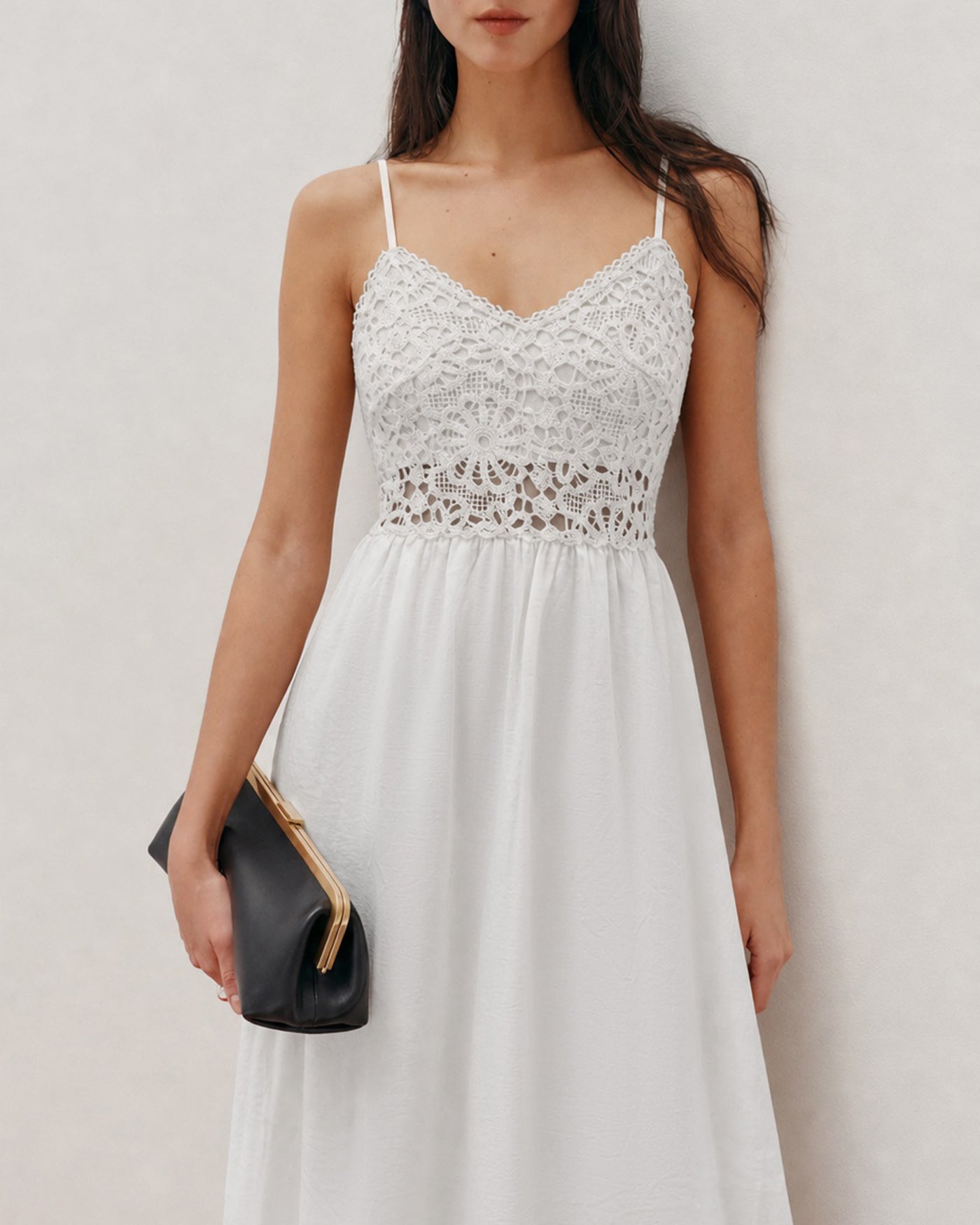White Splicing Slip A-Line Maxi Dress