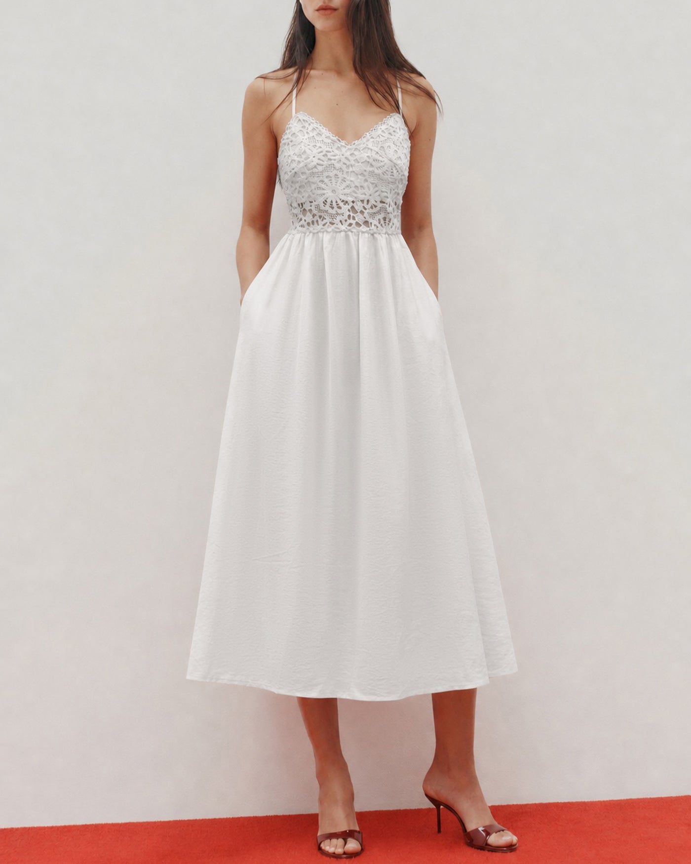White Splicing Slip A-Line Maxi Dress