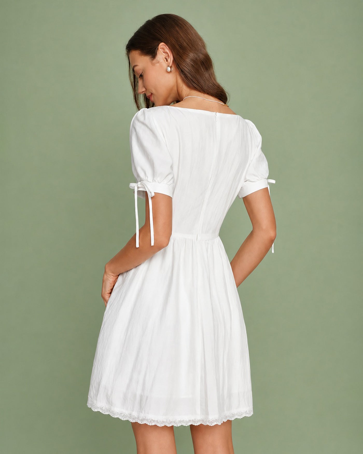 White Square Neck Lace Mini Dress