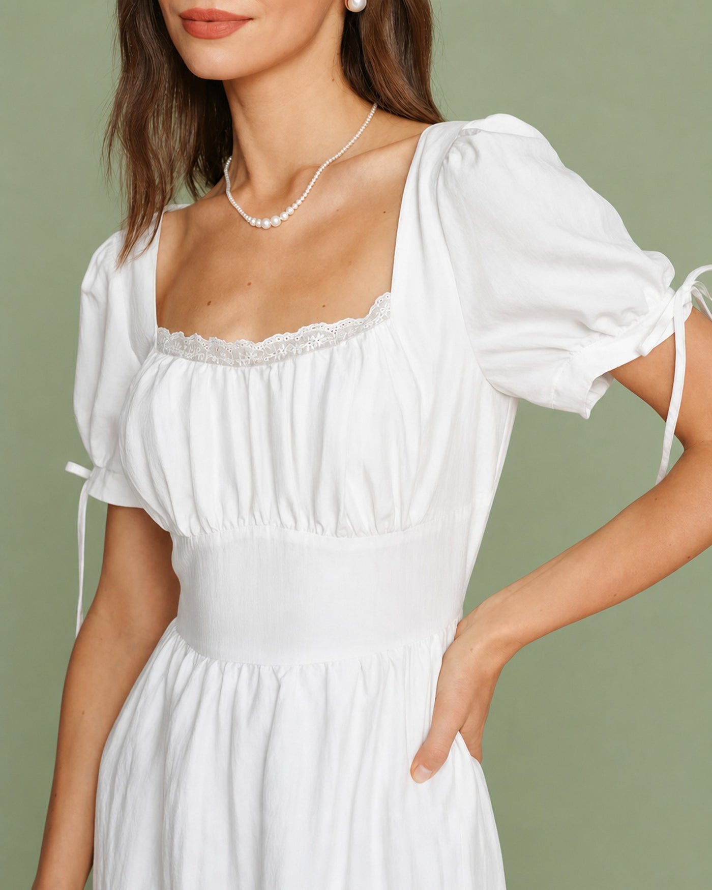 White Square Neck Lace Mini Dress