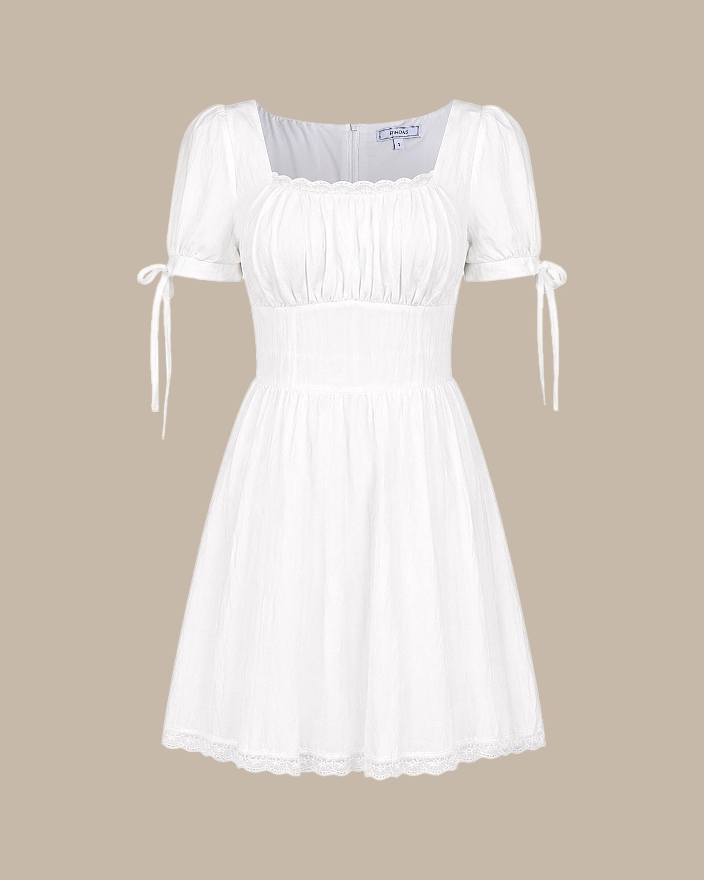 White Square Neck Lace Mini Dress