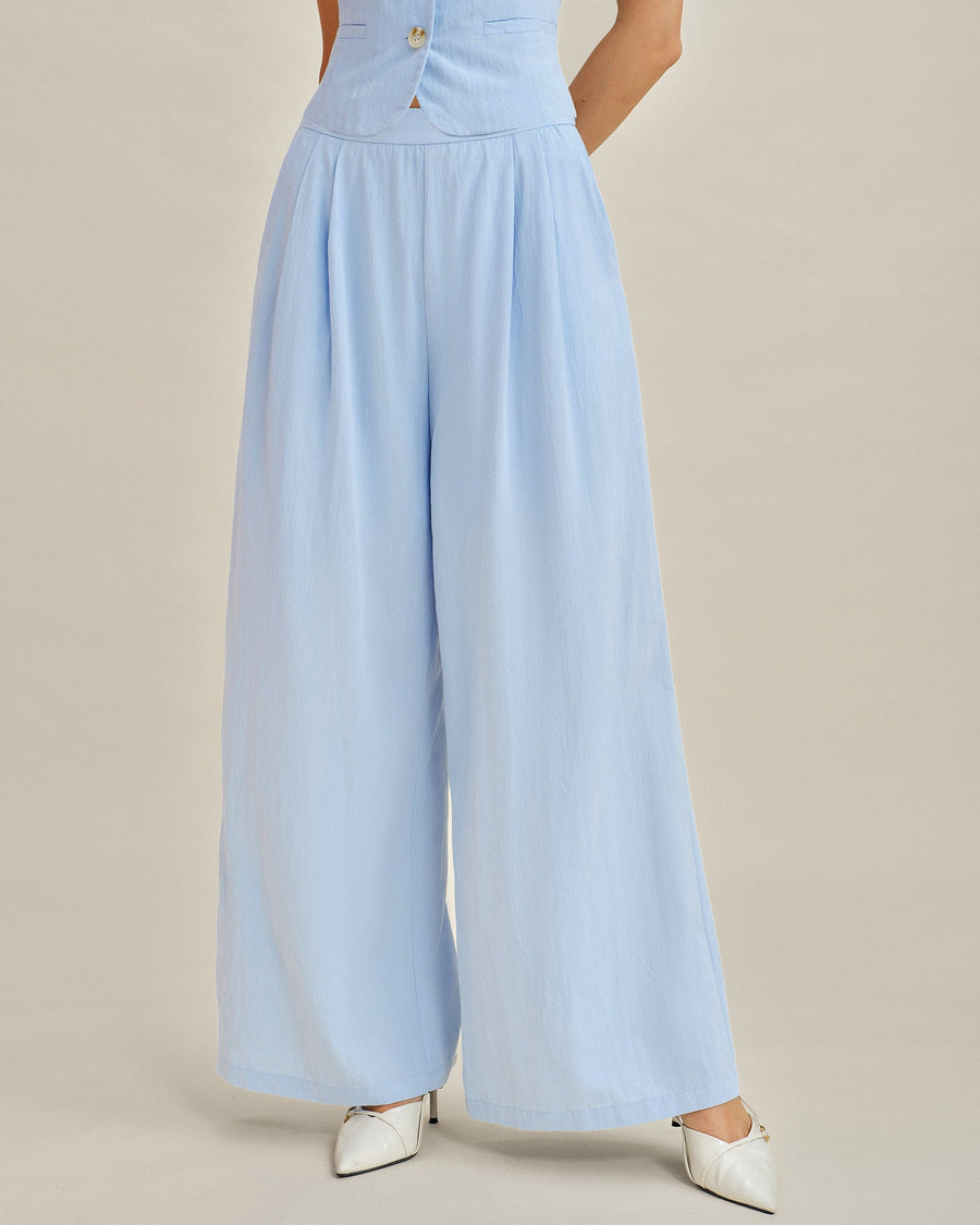 Blue Solid Pockets Straight Pants