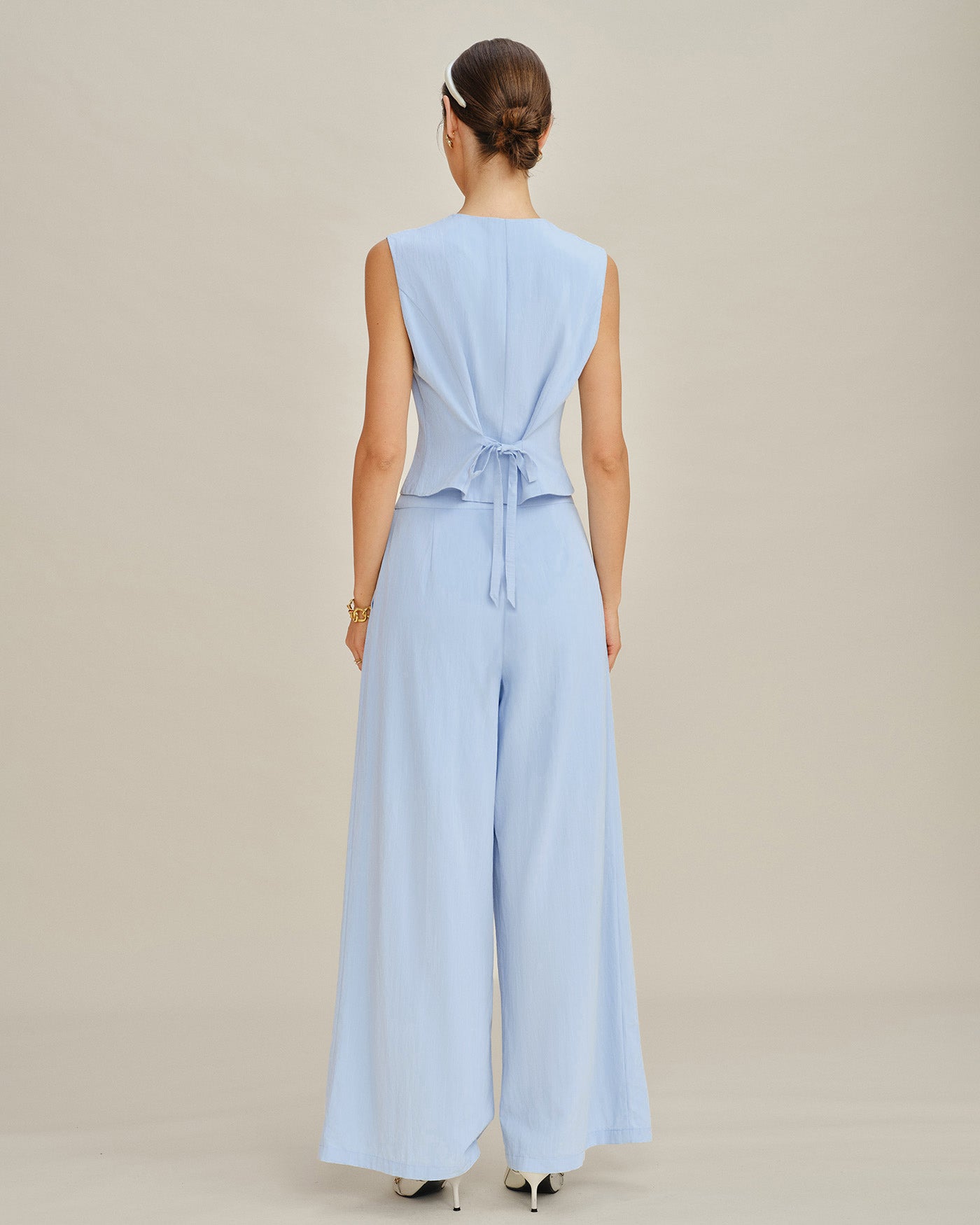 Blue Solid Pockets Straight Pants